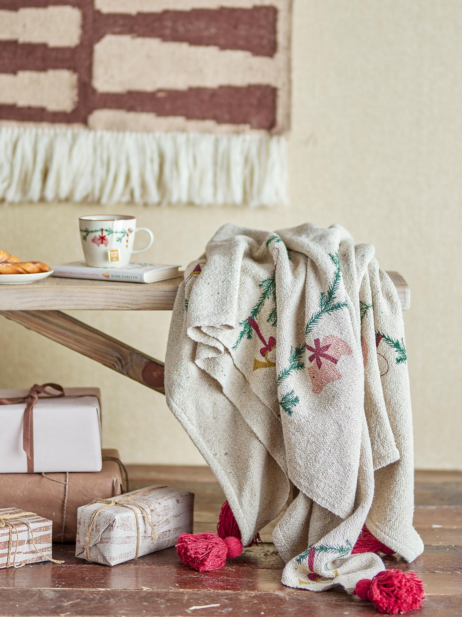 Yule Decke, Natur, Recycelte Baumwolle in Natur präsentiert im Onlineshop von KAQTU Design AG. Wolldecke ist von Bloomingville