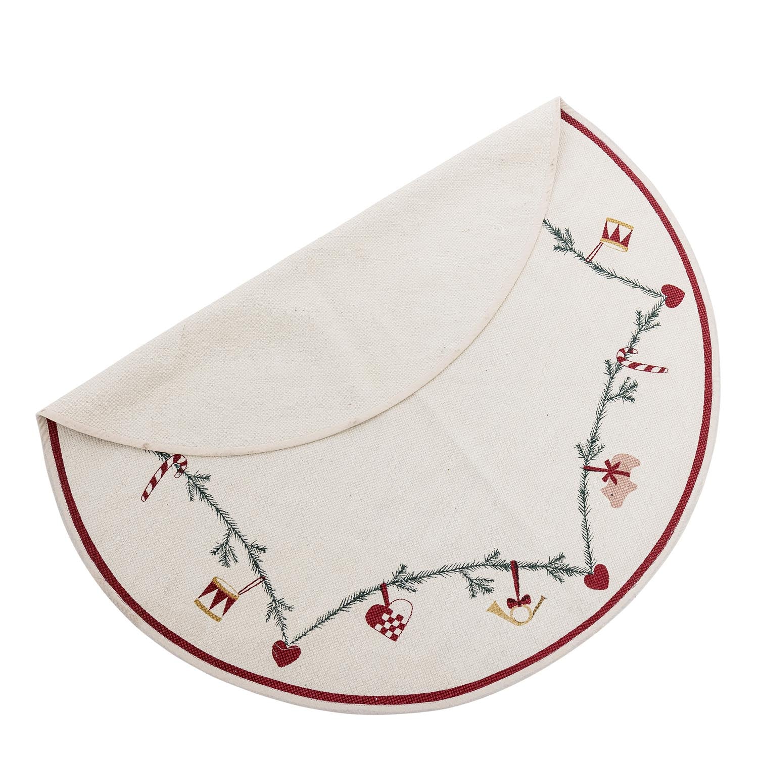 Roter Yule Baumteppich aus Baumwolle von Bloomingville, ideal für festliche Dekoration unter dem Weihnachtsbaum.