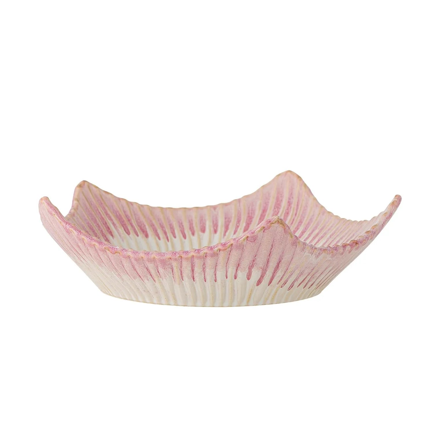 Elegante Steingutschale in Rosatönen, inspiriert von Blumen, ideal für stilvolle Tischdekoration.