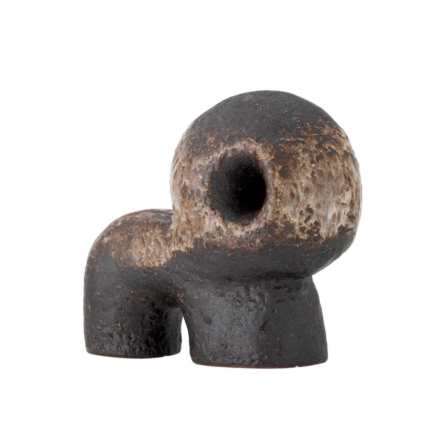 Elegante schwarze Steingutfigur mit einzigartiger Glasur, ideal als Buchstütze oder Deko-Highlight in jedem Raum.