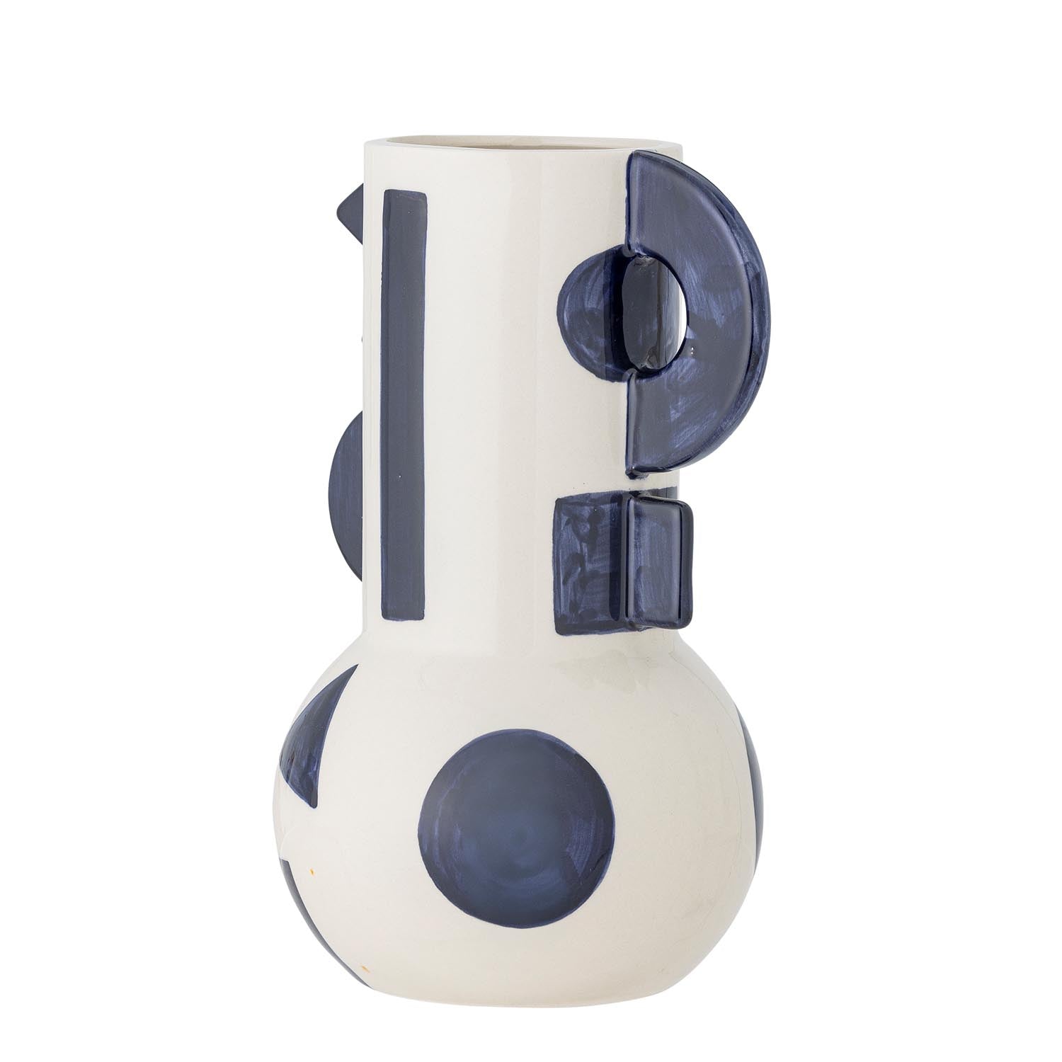 Die Graphica Vase von Bloomingville, blaues Steingut, besticht durch ihr stilvolles Design und ergänzt jede Einrichtung perfekt.