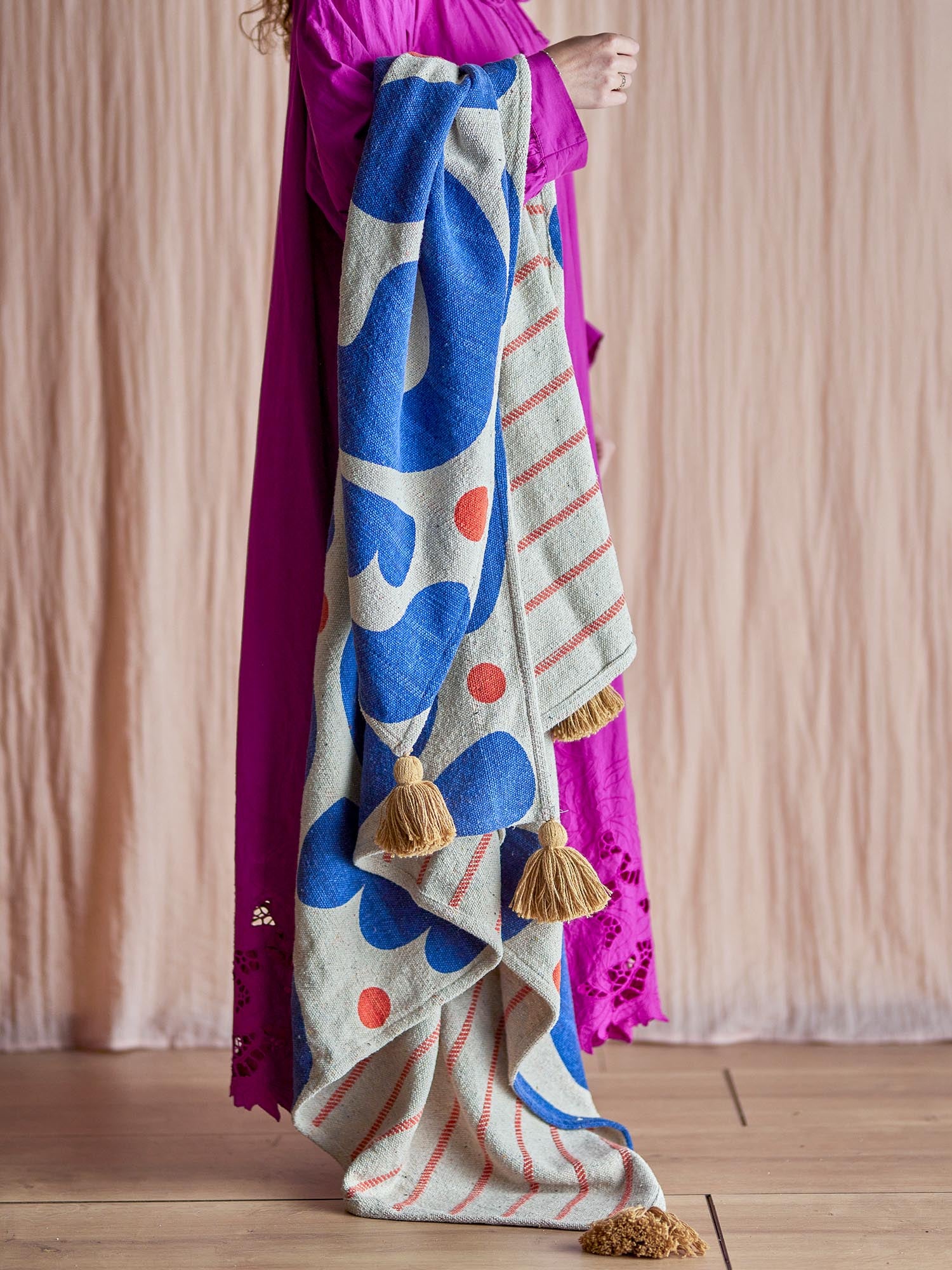 Eviaya Decke, Blue, Recycelte Baumwolle