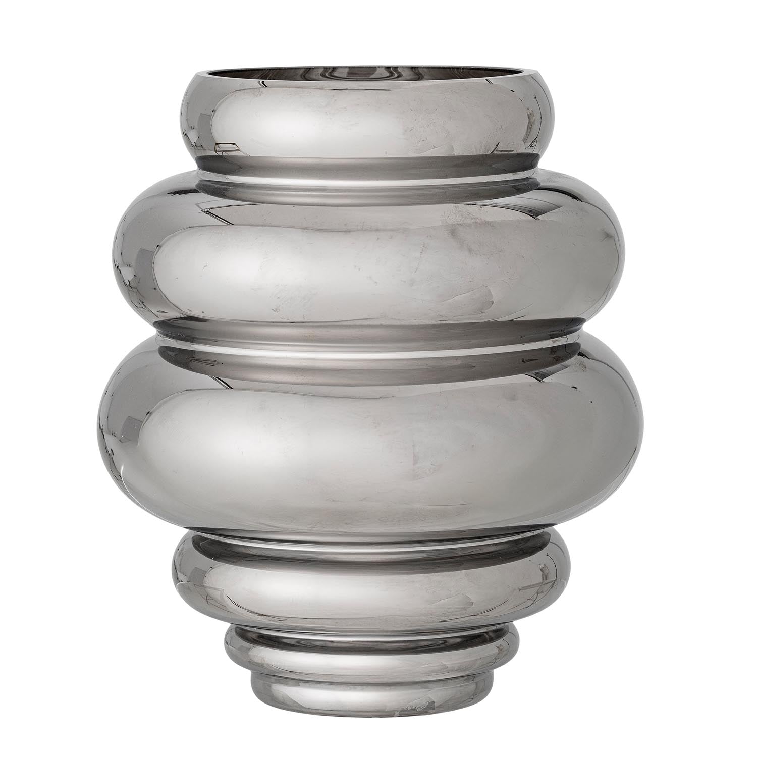 Die Zorya Vase von Bloomingville: skandinavisches Design, silbernes Glas, organische Form, vielseitig, elegant, pflegeleicht.