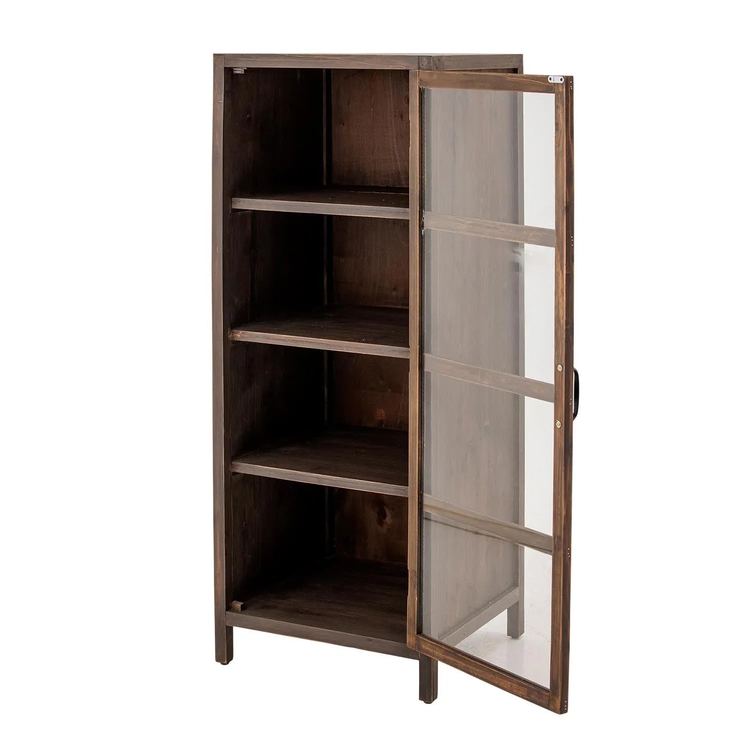 Der Marl Kabinett aus Tannenholz vereint Eleganz und Funktionalität mit geräumigen Regalen und klaren Glastüren.