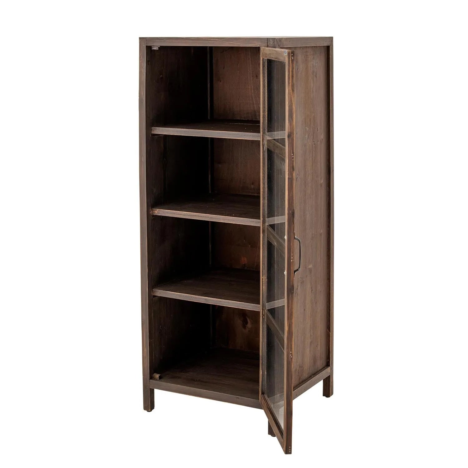 Der Marl Kabinett aus Tannenholz vereint Eleganz und Funktionalität mit geräumigen Regalen und klaren Glastüren.