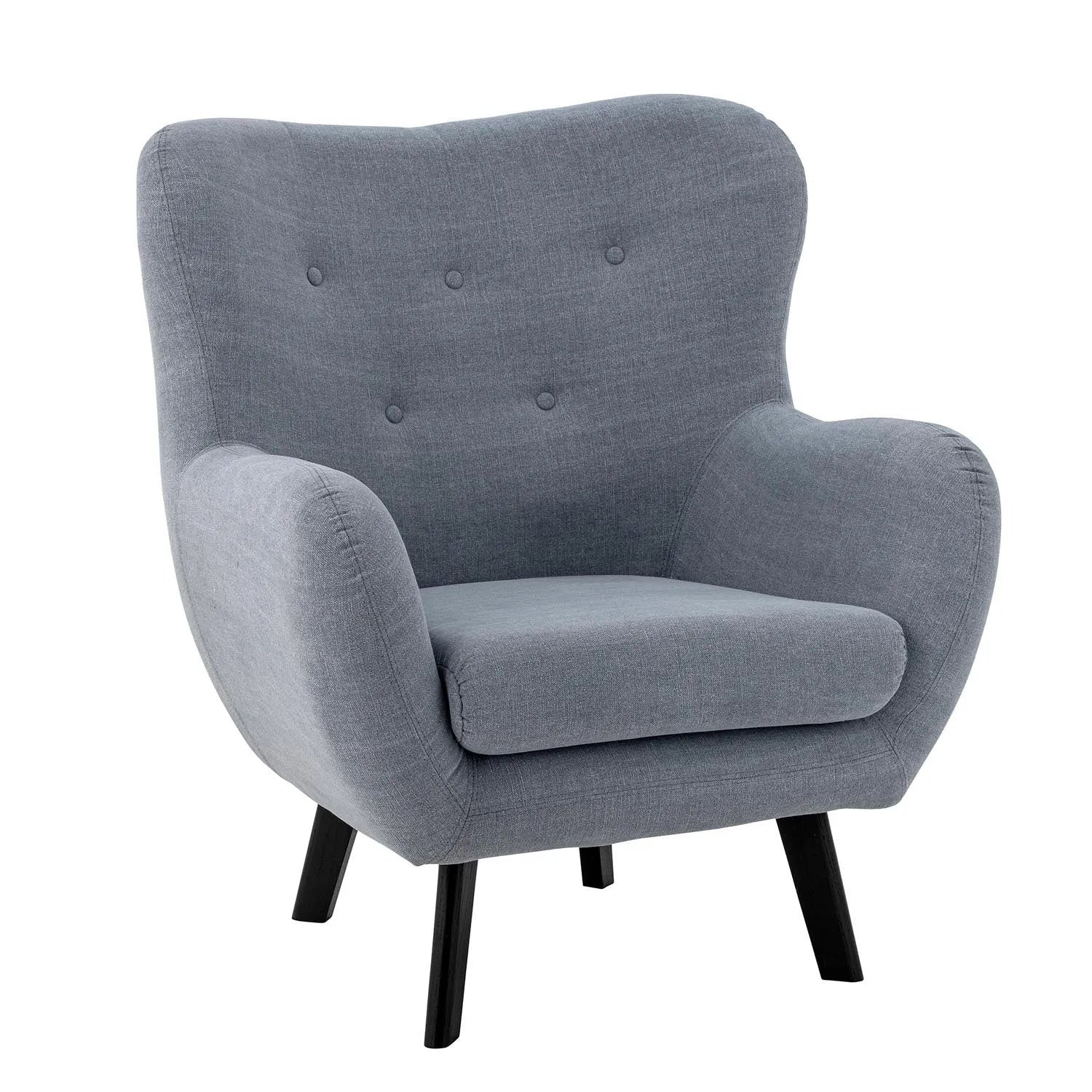 Eleganter Loungesessel in Donnerblau, aus weicher Baumwolle, mit stabilen Kiefernholzbeinen für stilvollen Komfort.