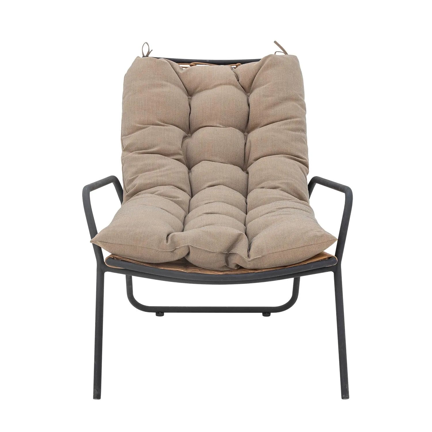 Eleganter Liegestuhl mit Hocker, naturfarben, robustes Metallgestell, ideal für stilvolle Entspannung im Freien.