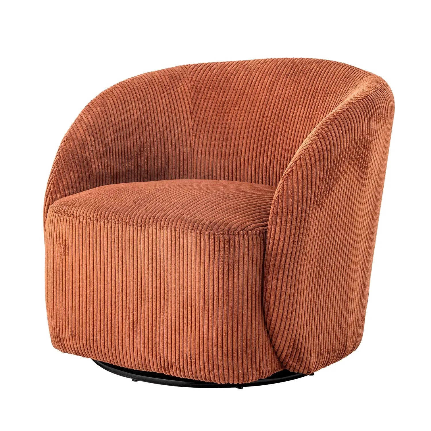 Der Pradi Loungesessel in Orange von Bloomingville vereint Komfort und Stil mit einem drehbaren Design und strapazierfähigem Polyesterbezug.