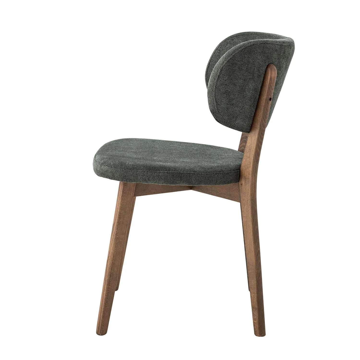 Eleganter Esszimmerstuhl in Grün mit weichem Bouclé-Stoff und FSC-zertifizierten Buchenholzbeinen.