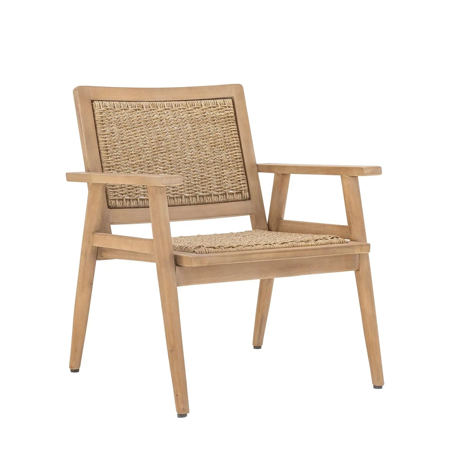 Eleganter Loungesessel aus FSC®-zertifiziertem Akazienholz und Polyrattan, ideal für stilvolle Entspannung im Freien.