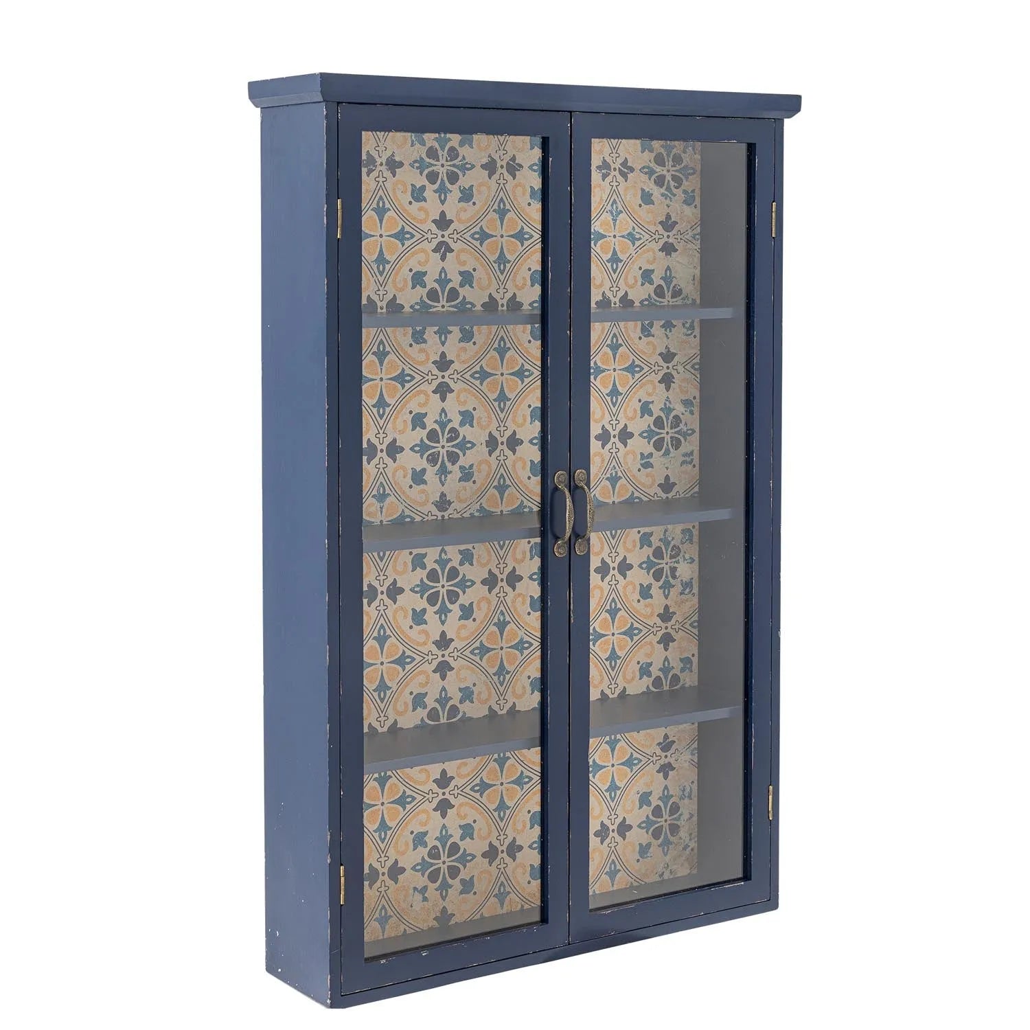 Elegantes blaues Tannenholz-Kabinett mit Vintage-Charme und mediterranem Flair, ideal für stilvolle Aufbewahrung.