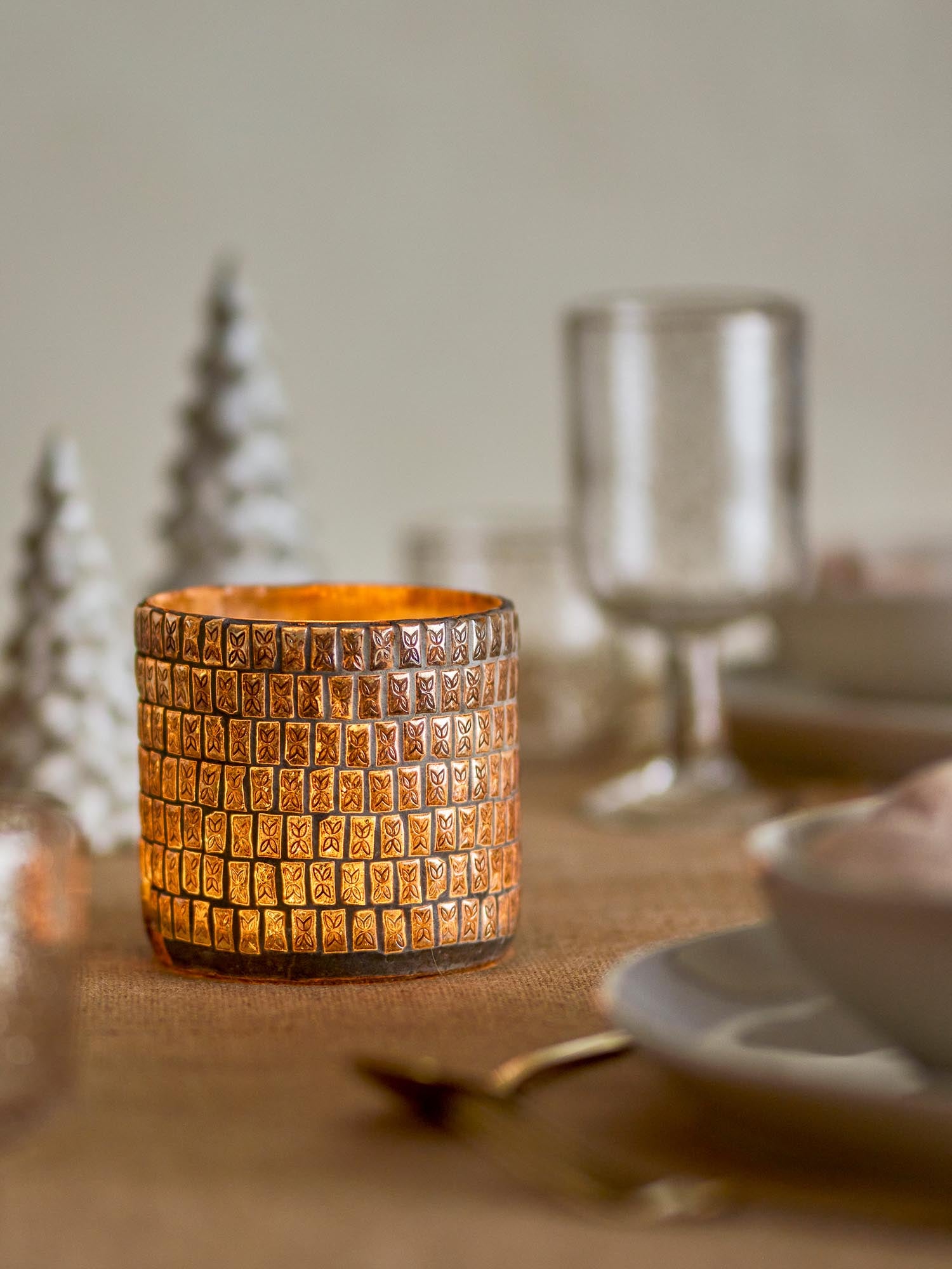 Federika Teelichthalter, Gold, Recyceltes Glas