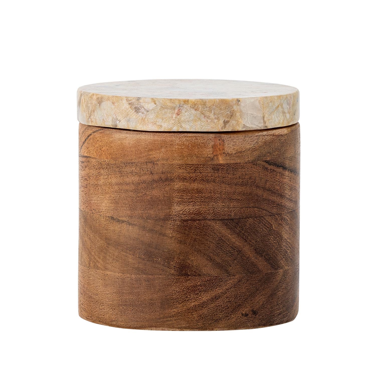Elegantes Lisanne Gefäss aus FSC®100% Akazienholz mit Marmordeckel. Nachhaltig, vielseitig, ideal für stilvolle Aufbewahrung.