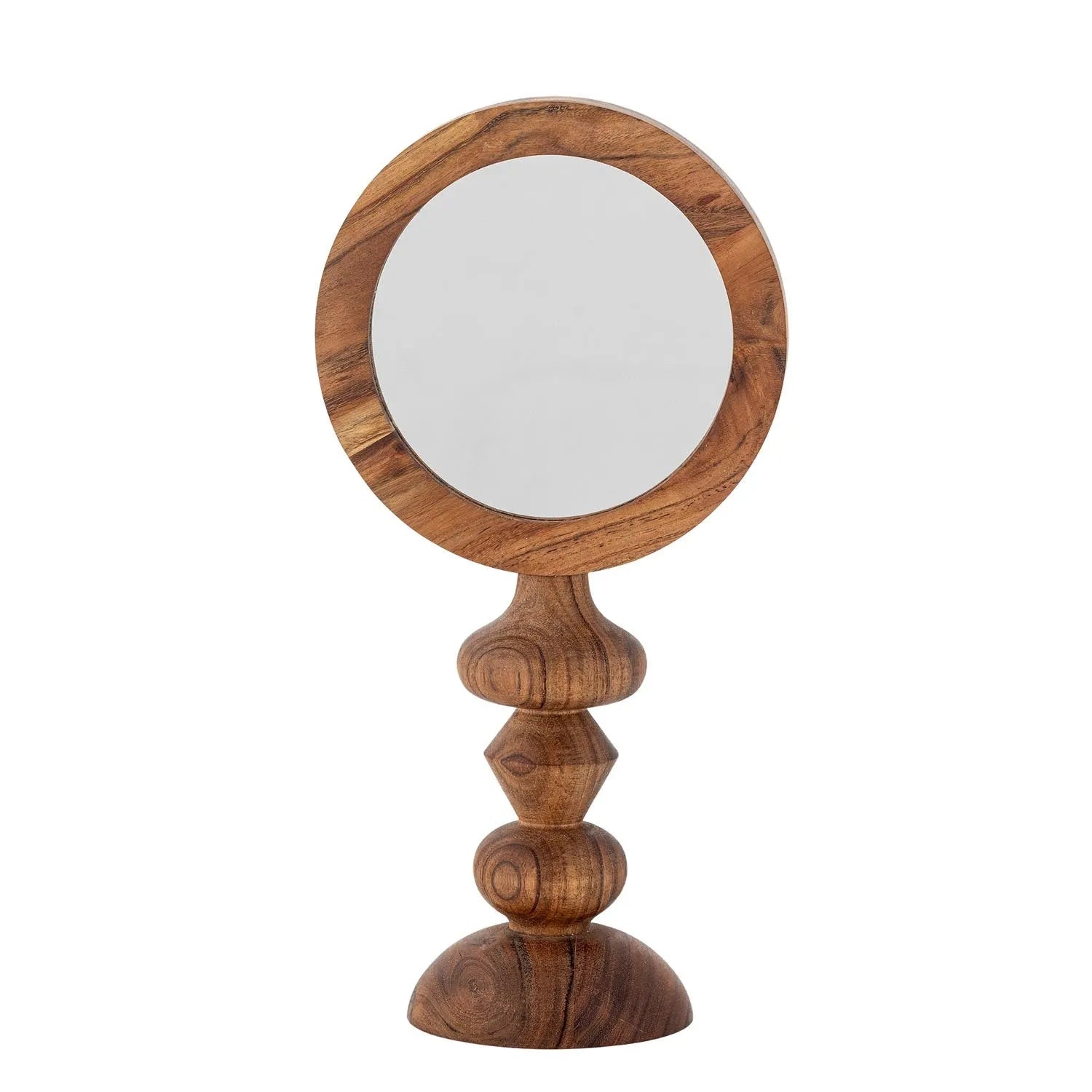 Eleganter Malukka Tischspiegel aus robustem Akazienholz, zeitloses Design, vielseitig platzierbar, stilvolles Wohnaccessoire.