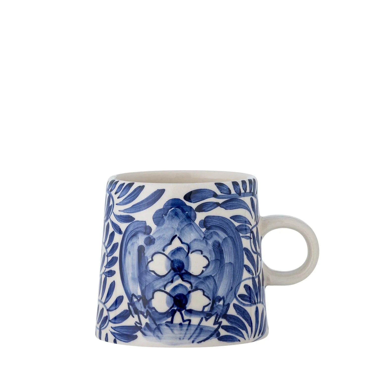 Eleganter Karlie Becher aus blauem Steingut, handdekoriert, robust und stilvoll, ideal für Kaffee und Tee.