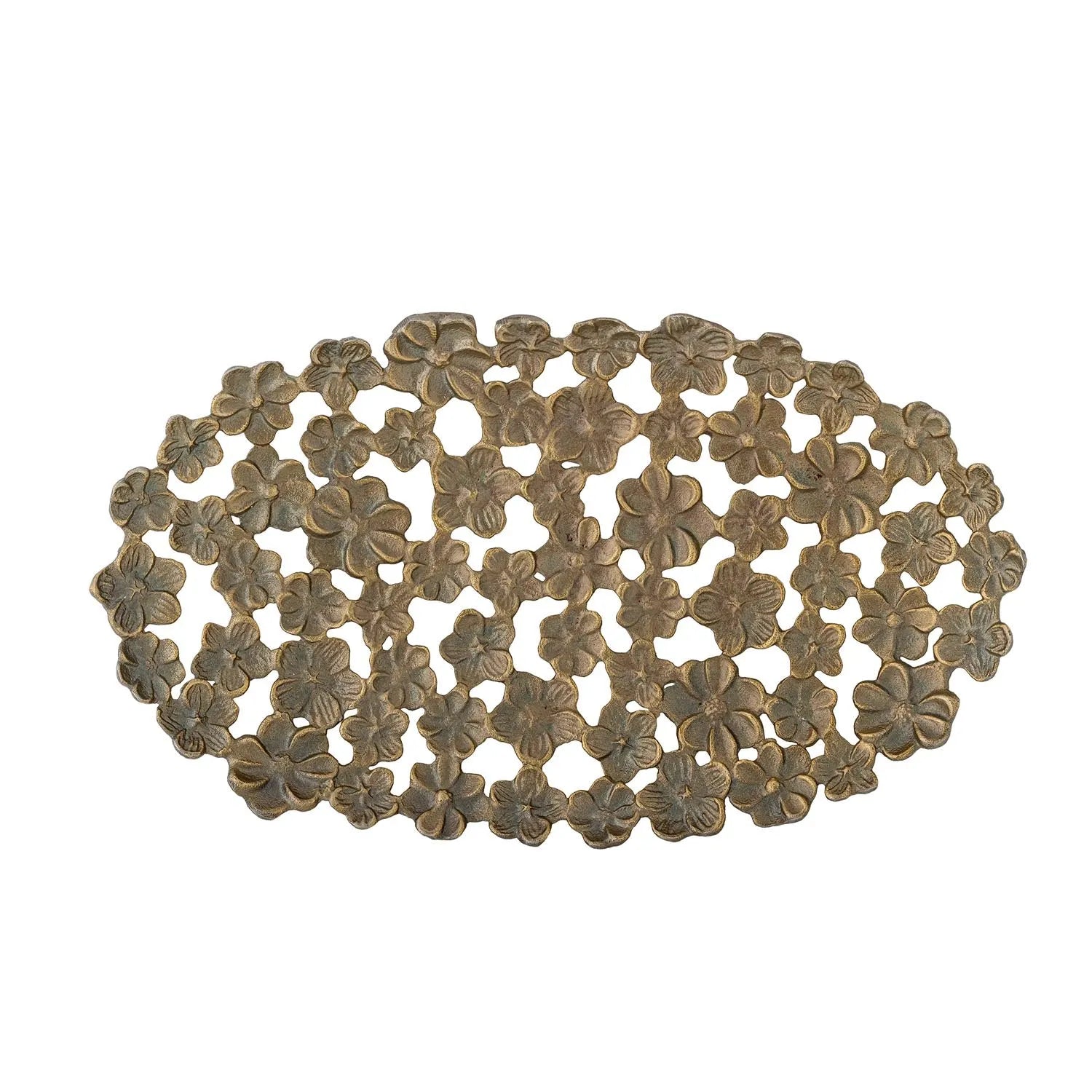 Das Micha Tablett: Elegantes, goldenes Aluminium mit filigranem Blumenmuster, ideal für stilvolle Präsentationen.