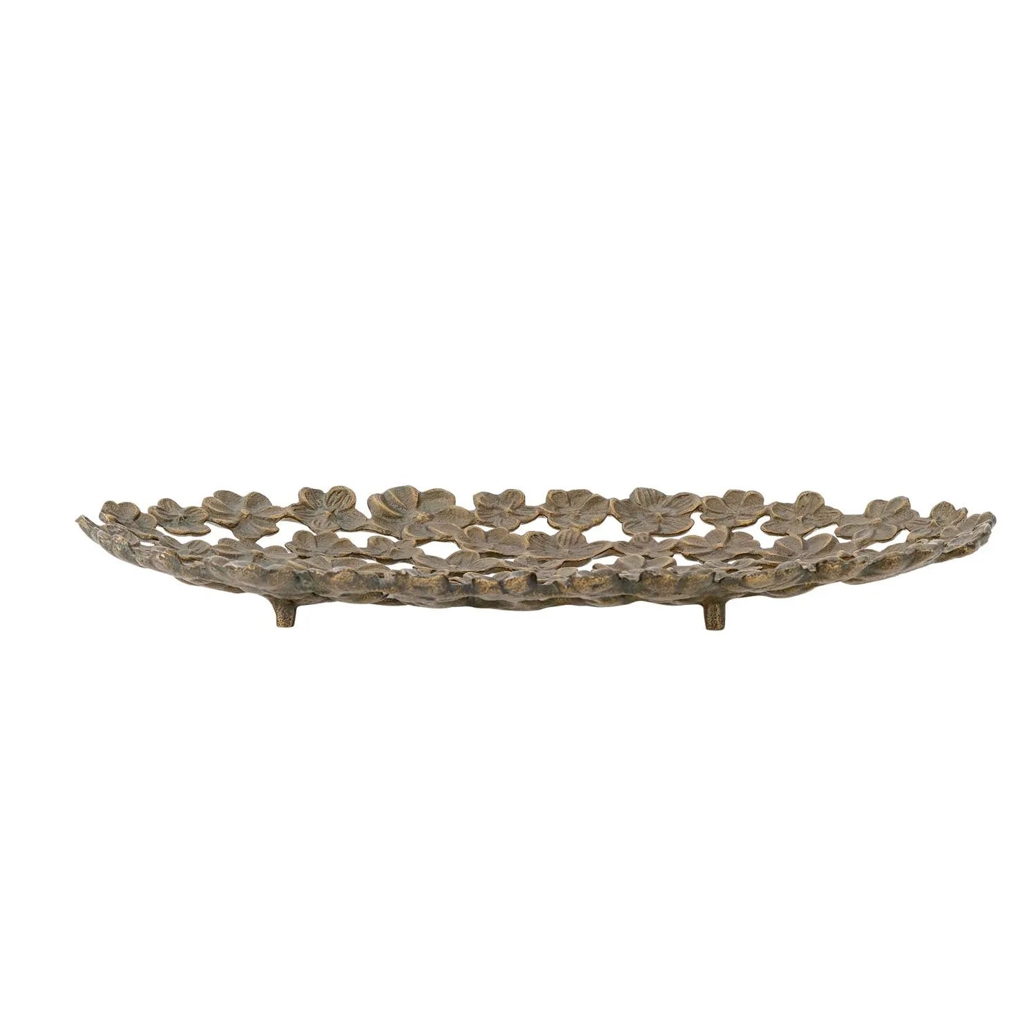 Das Micha Tablett: Elegantes, goldenes Aluminium mit filigranem Blumenmuster, ideal für stilvolle Präsentationen.