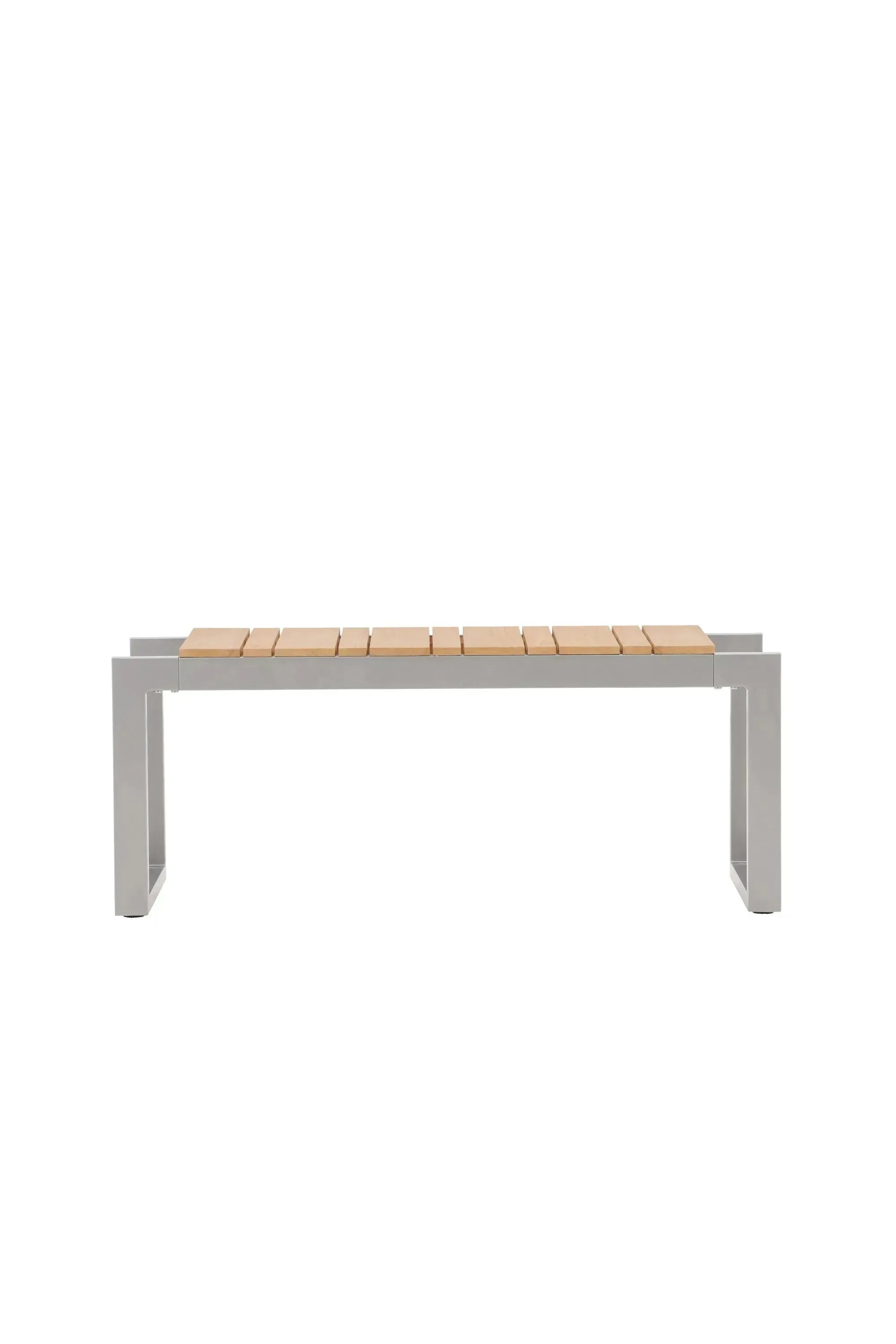Die Zenia-Bank von Venture Home: Stilvoller Aluminiumrahmen, langlebiges Teakholz, ideal für Garten und Terrasse.
