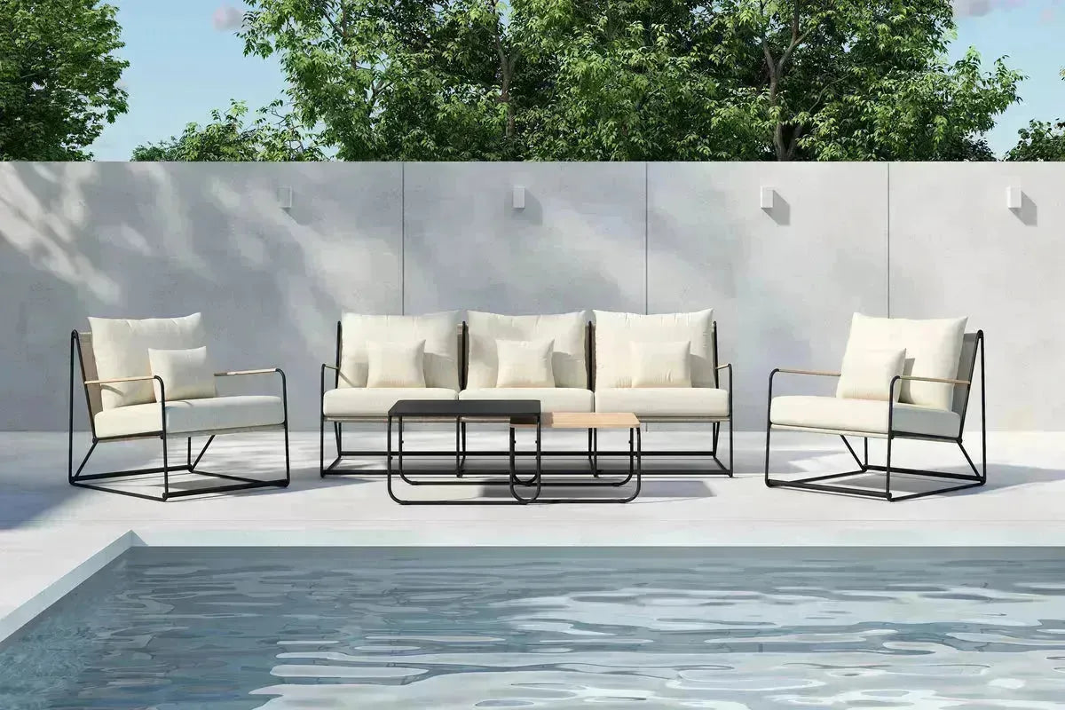 Modernes Palazzo Sofa Set mit stabilem Metallrahmen und komfortablen, wetterbeständigen Polstern – perfekt für luxuriöse Outdoor-Bereiche.