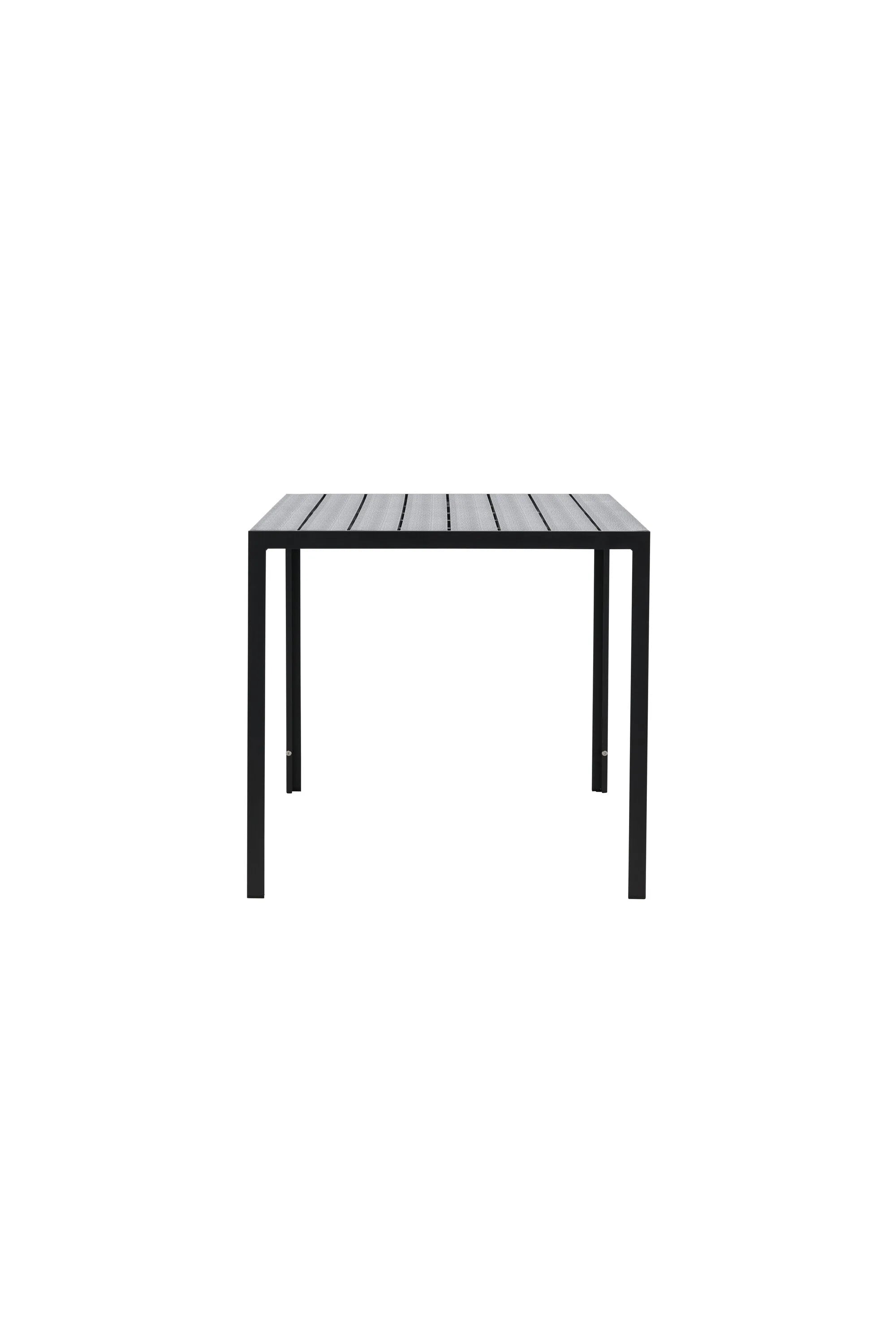 Eleganter Gartentisch mit leichtem Aluminiumrahmen und warmer Sperrholzplatte, ideal für gesellige Outdoor-Momente.