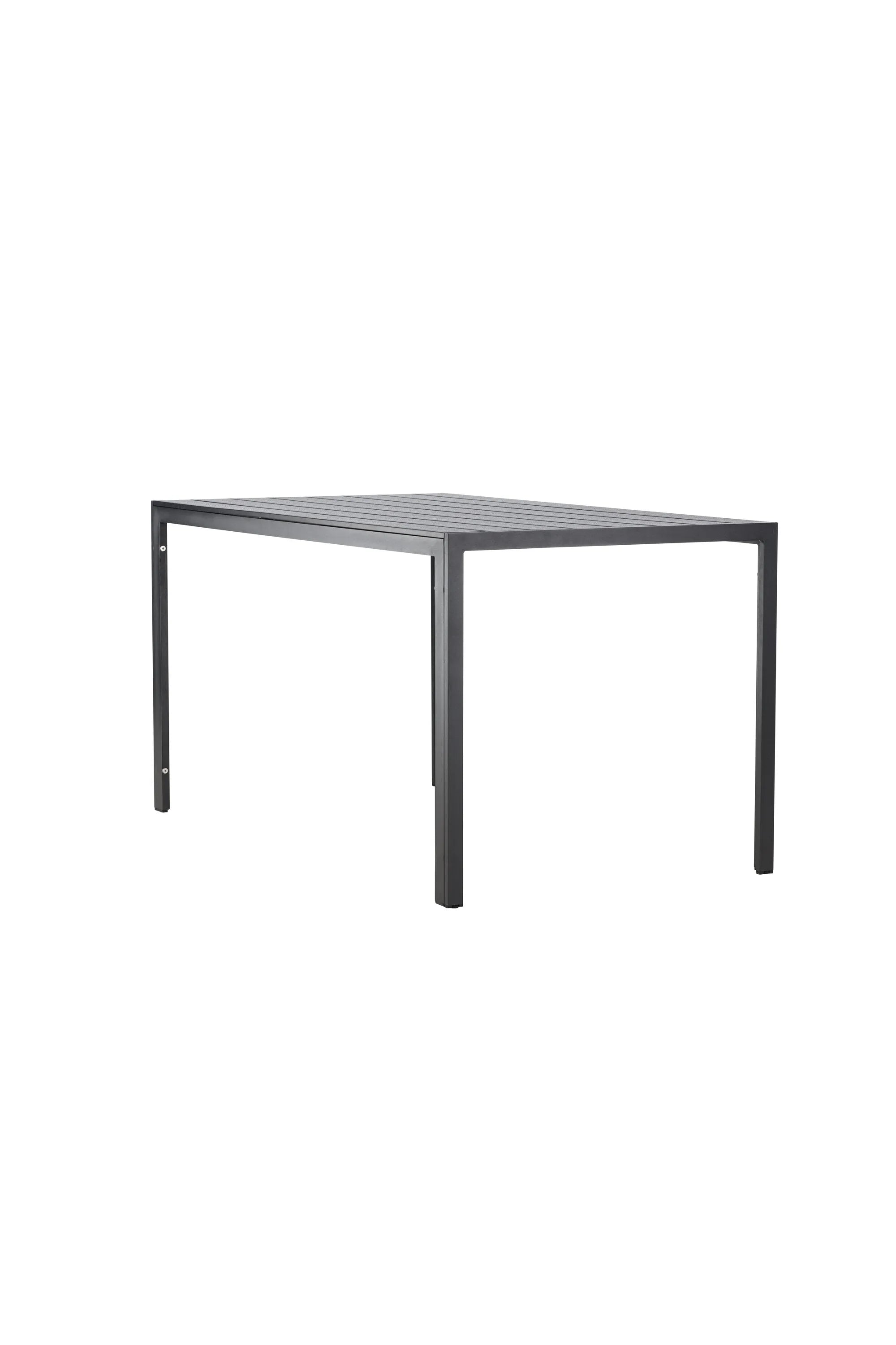 Eleganter Gartentisch mit leichtem Aluminiumrahmen und warmer Sperrholzplatte, ideal für gesellige Outdoor-Momente.