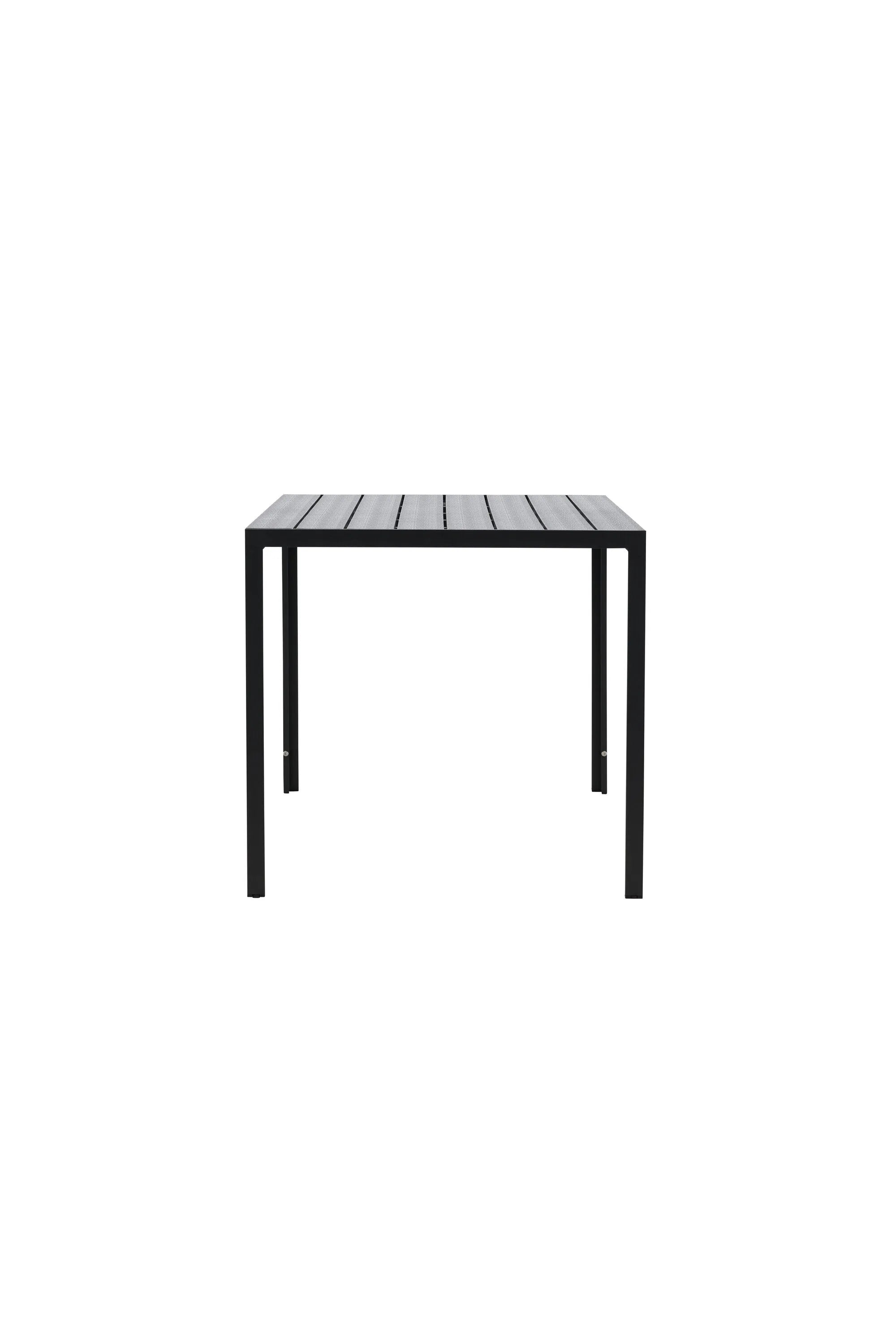 Eleganter Gartentisch mit leichtem Aluminiumrahmen und warmer Sperrholzplatte, ideal für gesellige Outdoor-Momente.