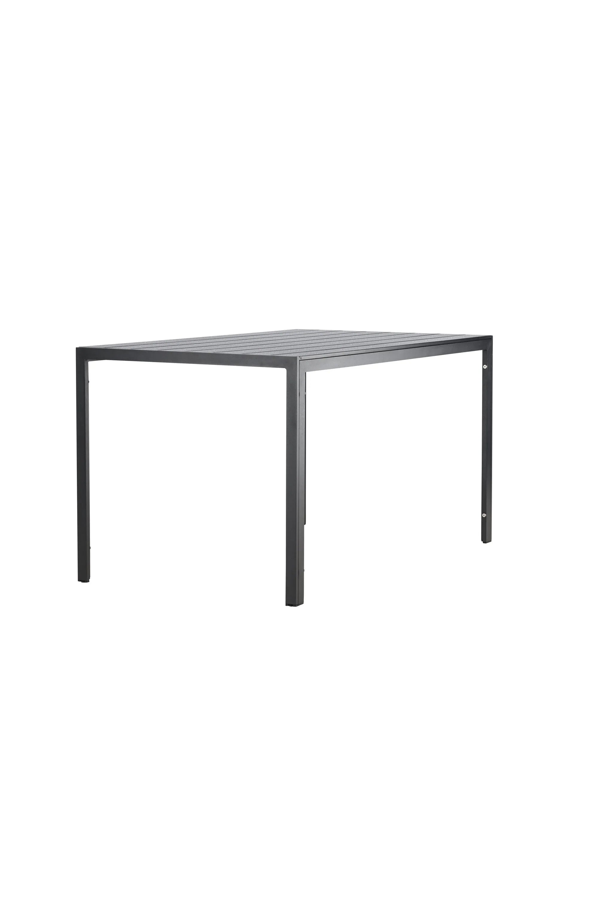 Eleganter Gartentisch mit leichtem Aluminiumrahmen und warmer Sperrholzplatte, ideal für gesellige Outdoor-Momente.