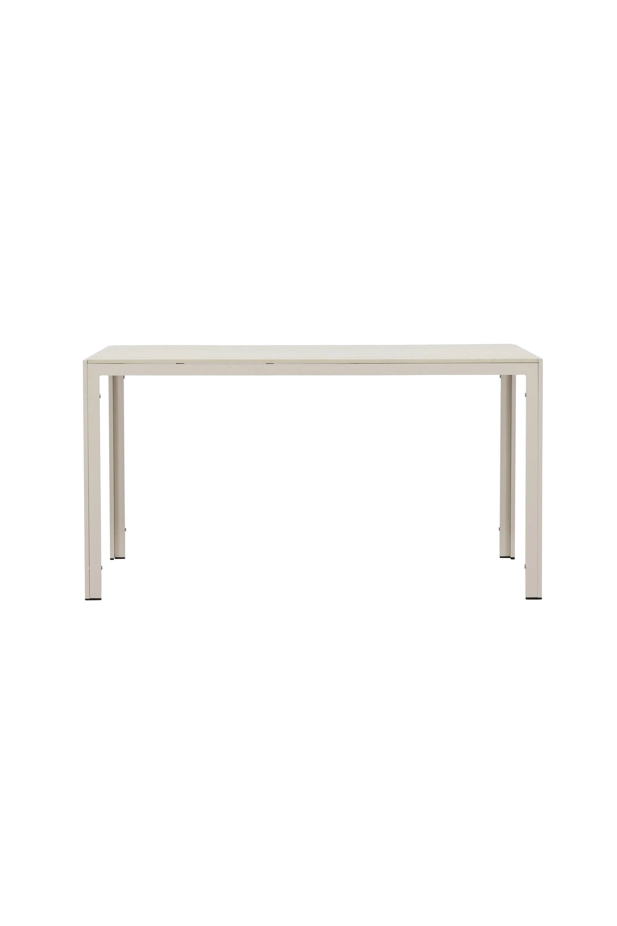 Eleganter Gartentisch mit leichtem Aluminiumrahmen und warmer Sperrholzplatte, ideal für gesellige Outdoor-Momente.