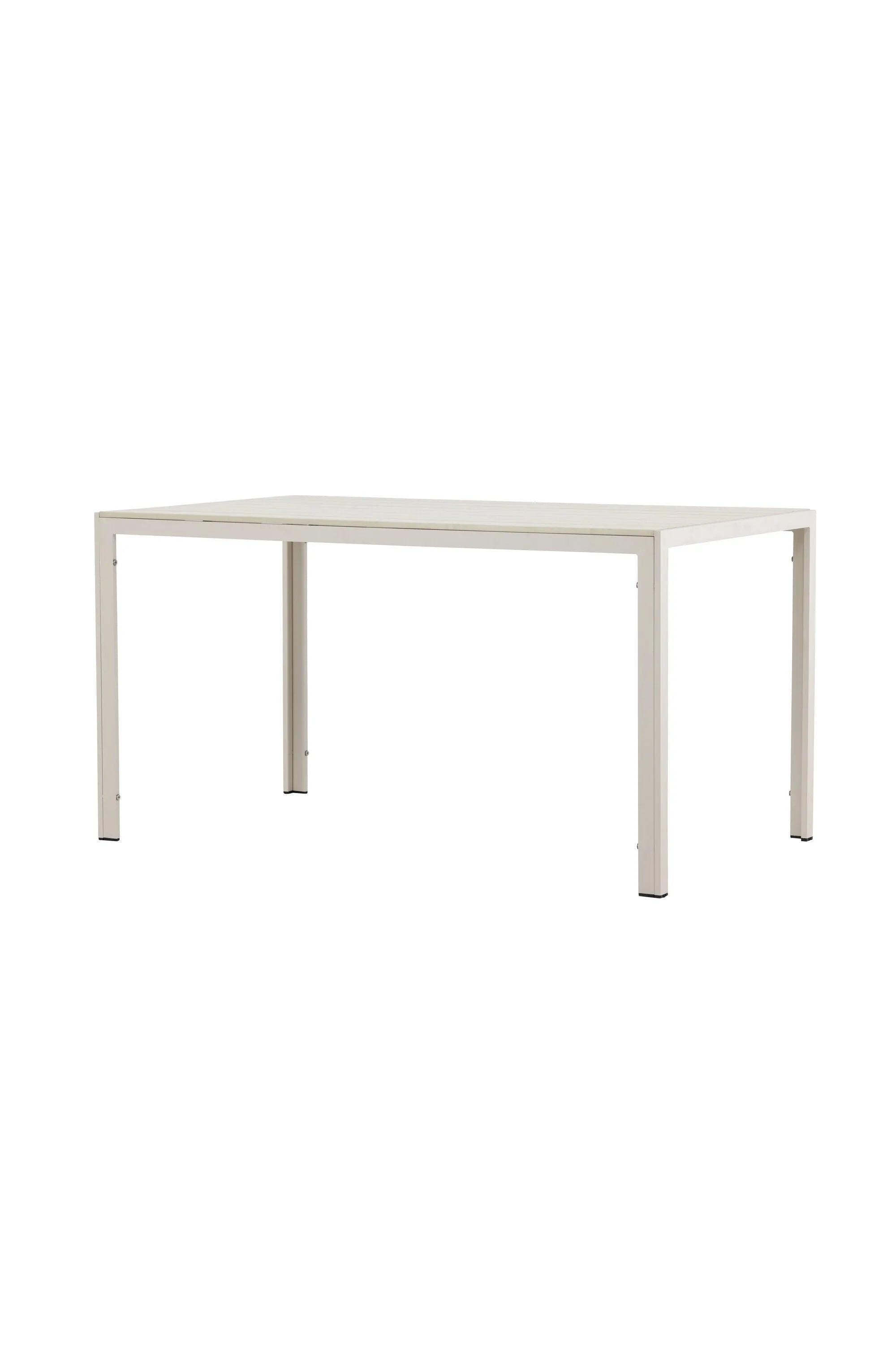 Eleganter Gartentisch mit leichtem Aluminiumrahmen und warmer Sperrholzplatte, ideal für gesellige Outdoor-Momente.