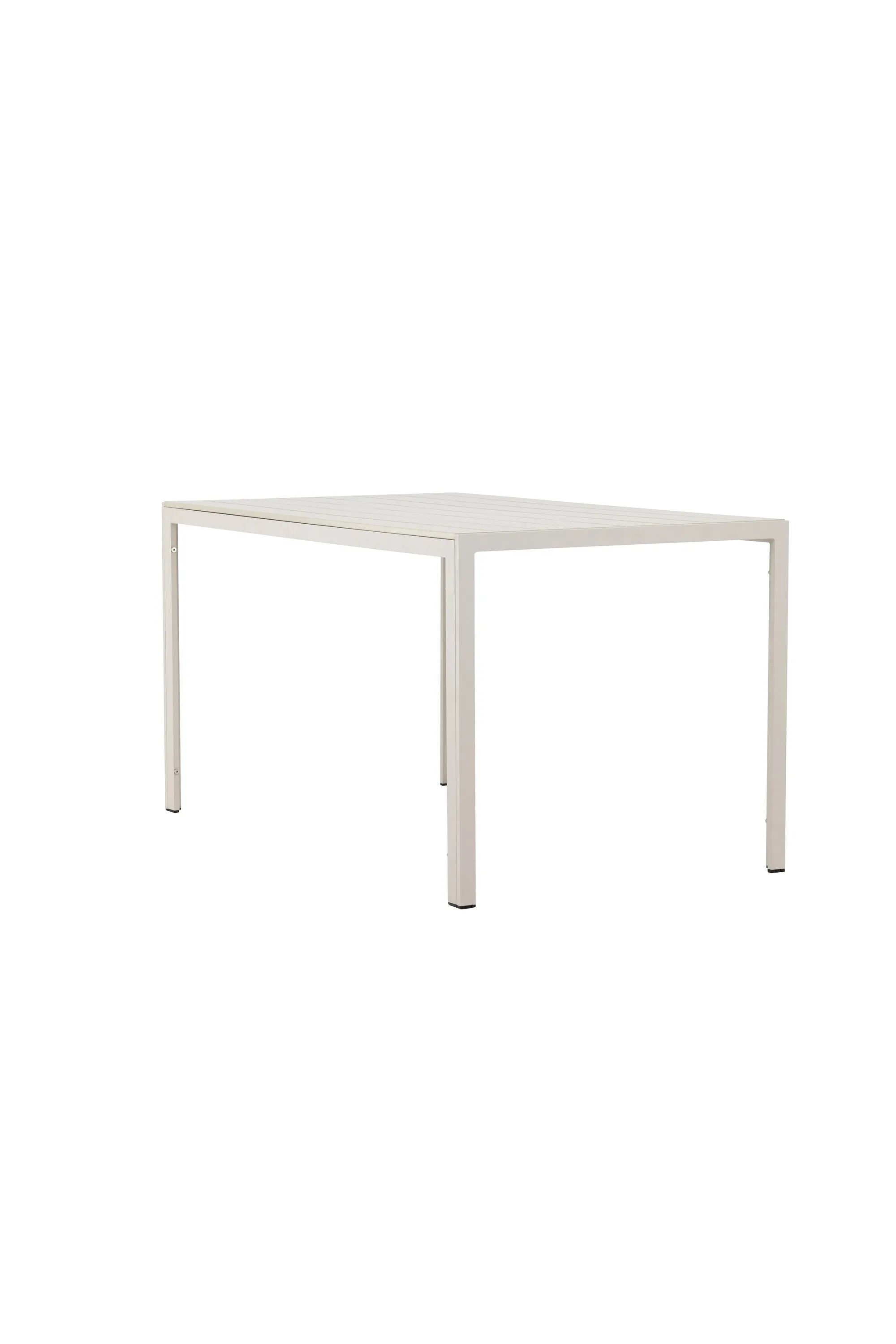 Eleganter Gartentisch mit leichtem Aluminiumrahmen und warmer Sperrholzplatte, ideal für gesellige Outdoor-Momente.