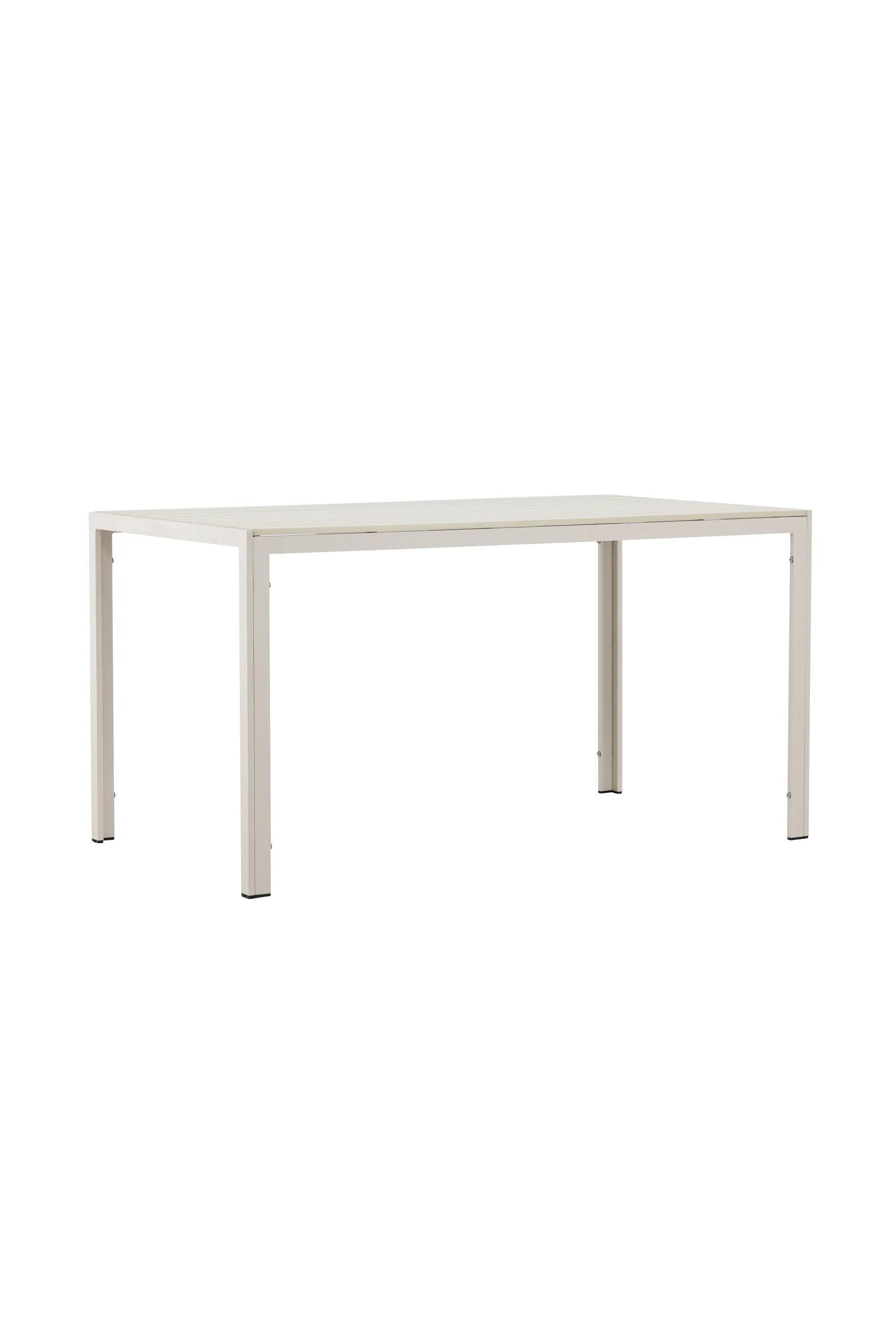 Eleganter Gartentisch mit leichtem Aluminiumrahmen und warmer Sperrholzplatte, ideal für gesellige Outdoor-Momente.