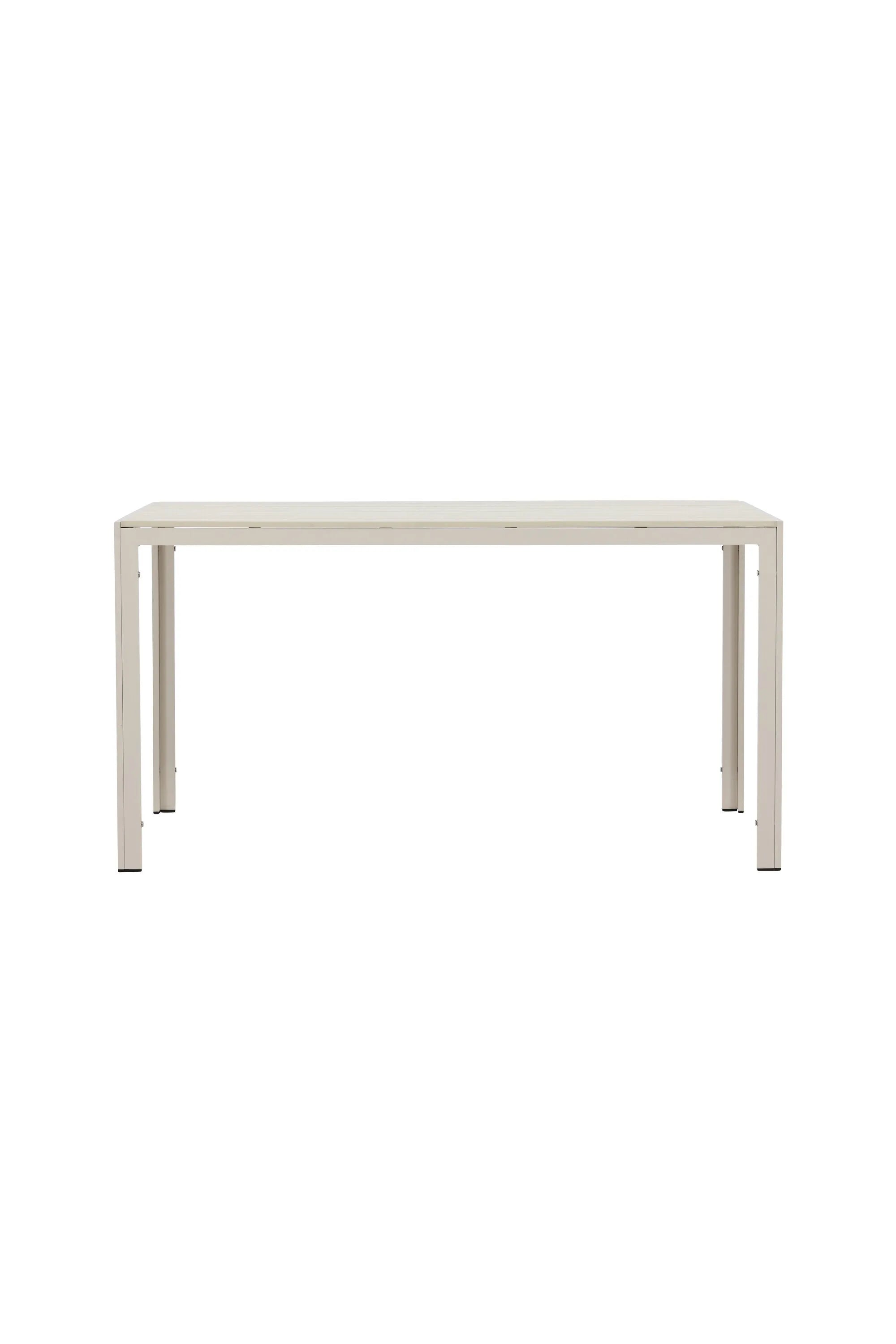 Eleganter Gartentisch mit leichtem Aluminiumrahmen und warmer Sperrholzplatte, ideal für gesellige Outdoor-Momente.