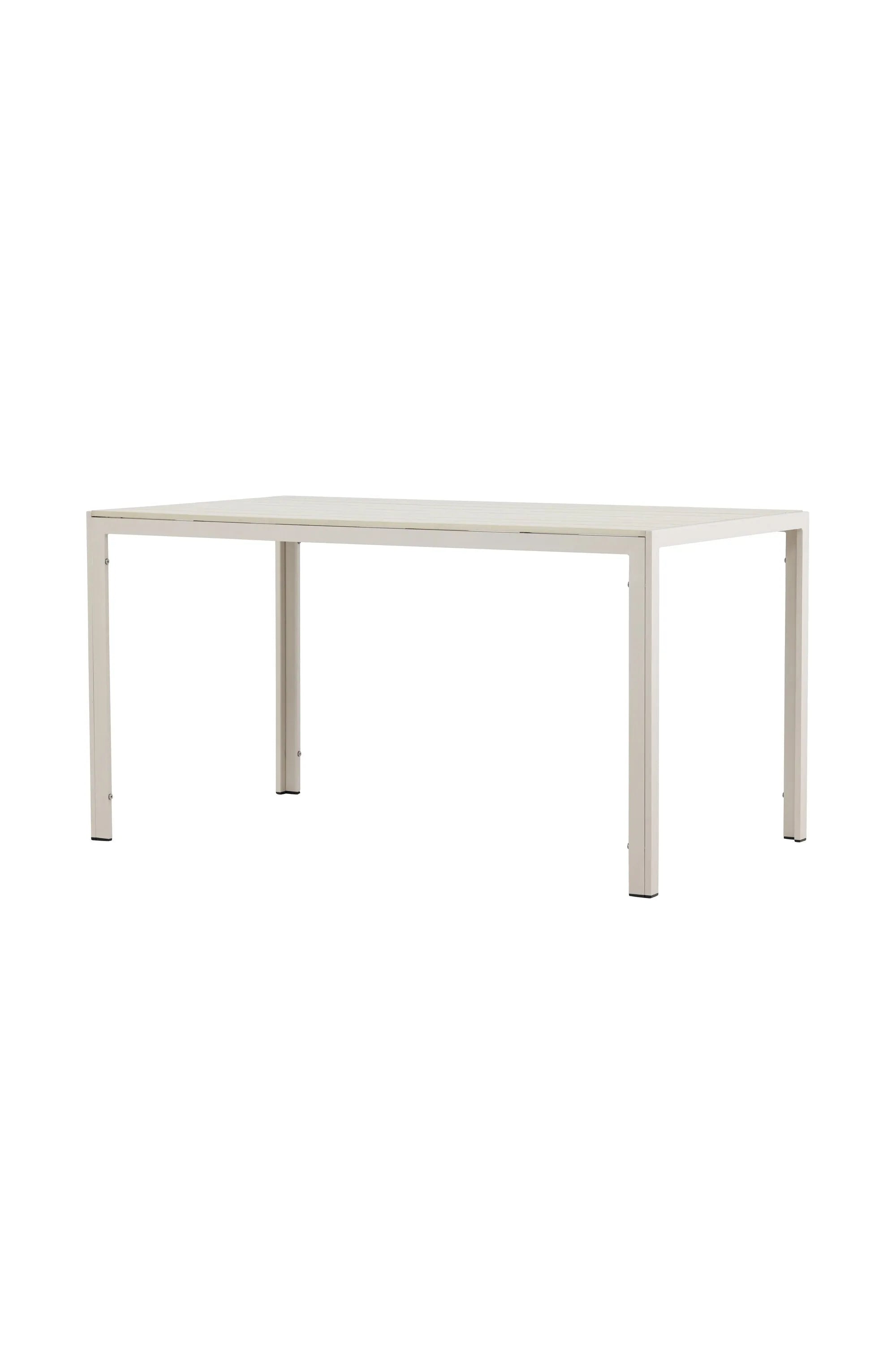 Eleganter Gartentisch mit leichtem Aluminiumrahmen und warmer Sperrholzplatte, ideal für gesellige Outdoor-Momente.