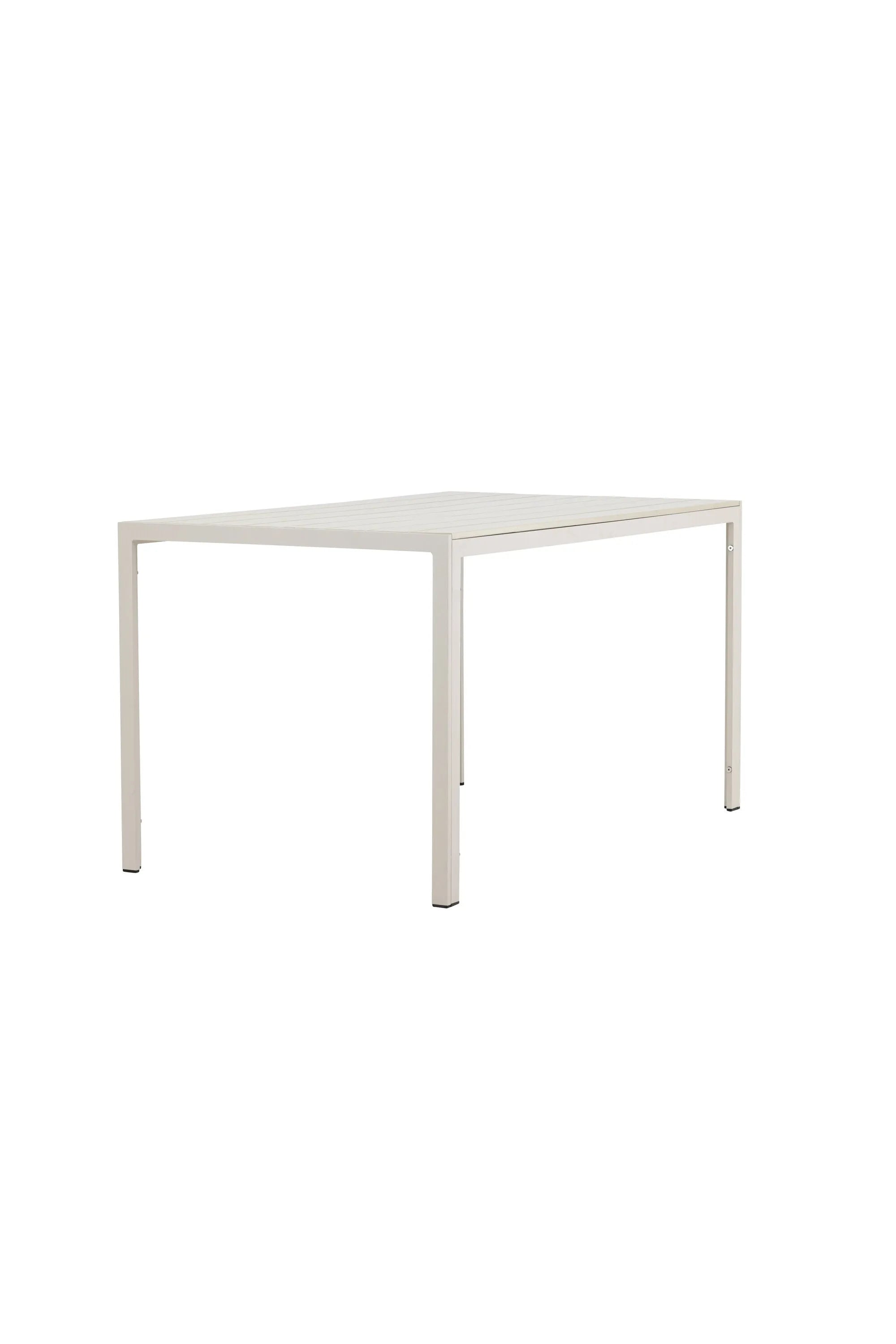 Eleganter Gartentisch mit leichtem Aluminiumrahmen und warmer Sperrholzplatte, ideal für gesellige Outdoor-Momente.