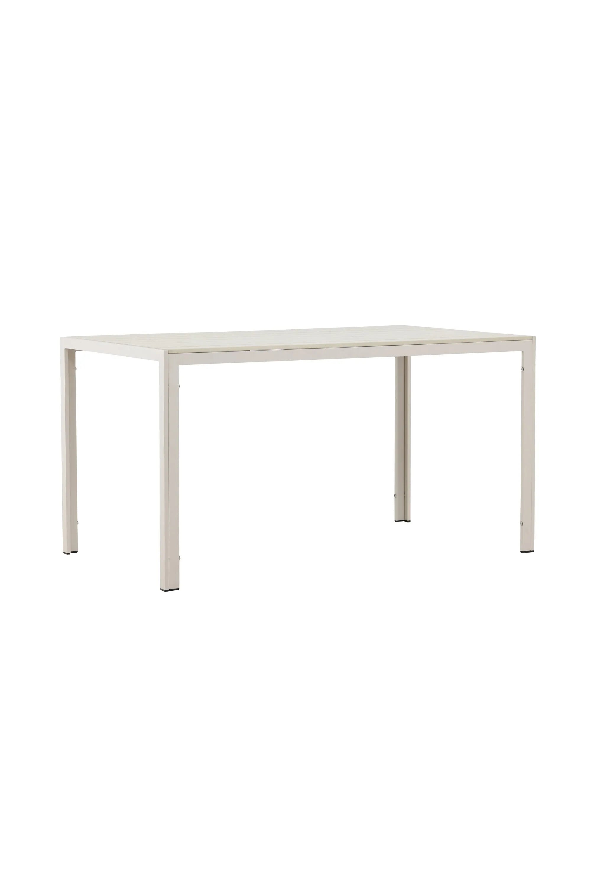 Eleganter Gartentisch mit leichtem Aluminiumrahmen und warmer Sperrholzplatte, ideal für gesellige Outdoor-Momente.