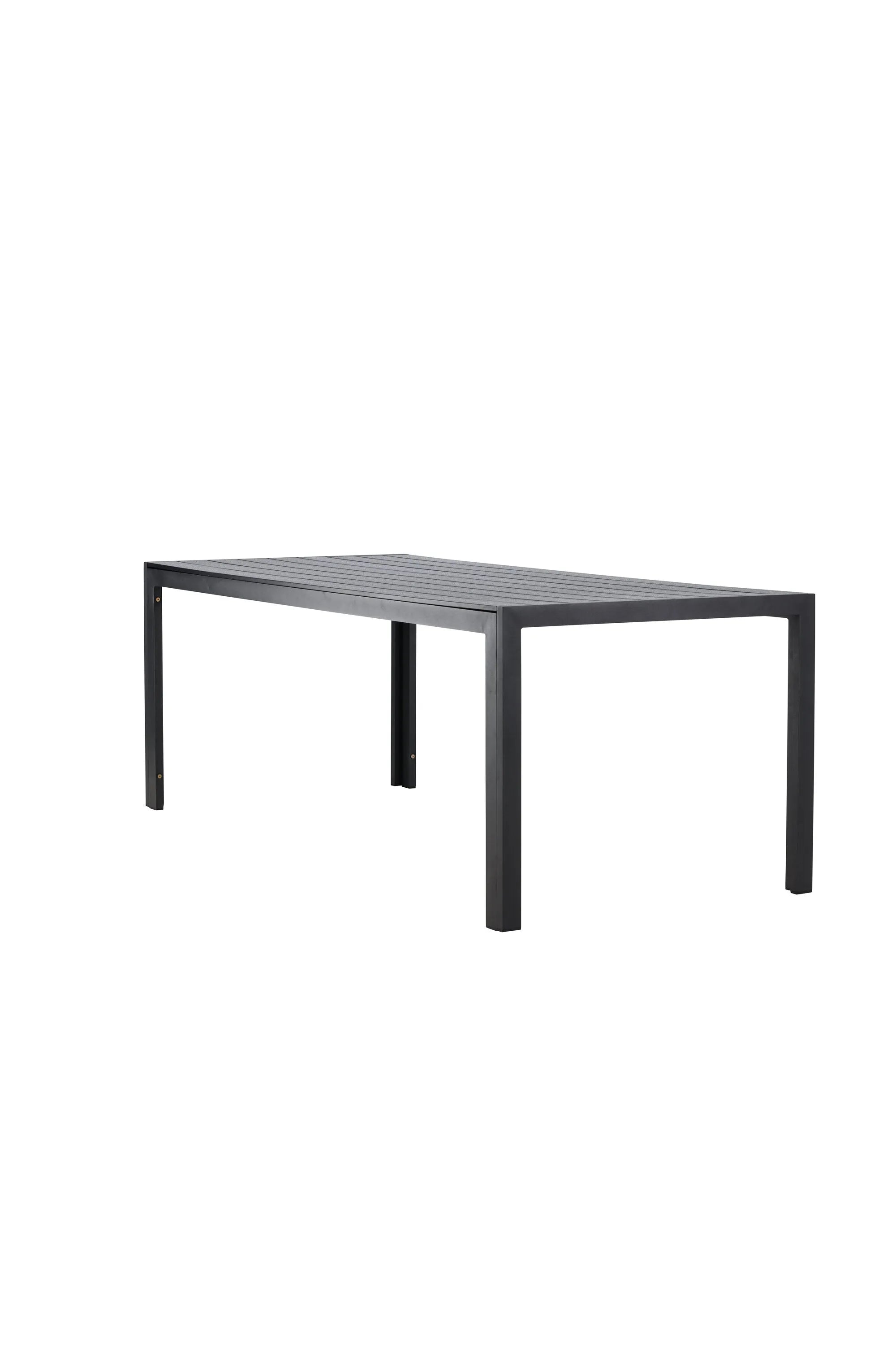 Eleganter Gartentisch mit leichtem Aluminiumrahmen und warmer Sperrholzplatte, ideal für gesellige Outdoor-Momente.