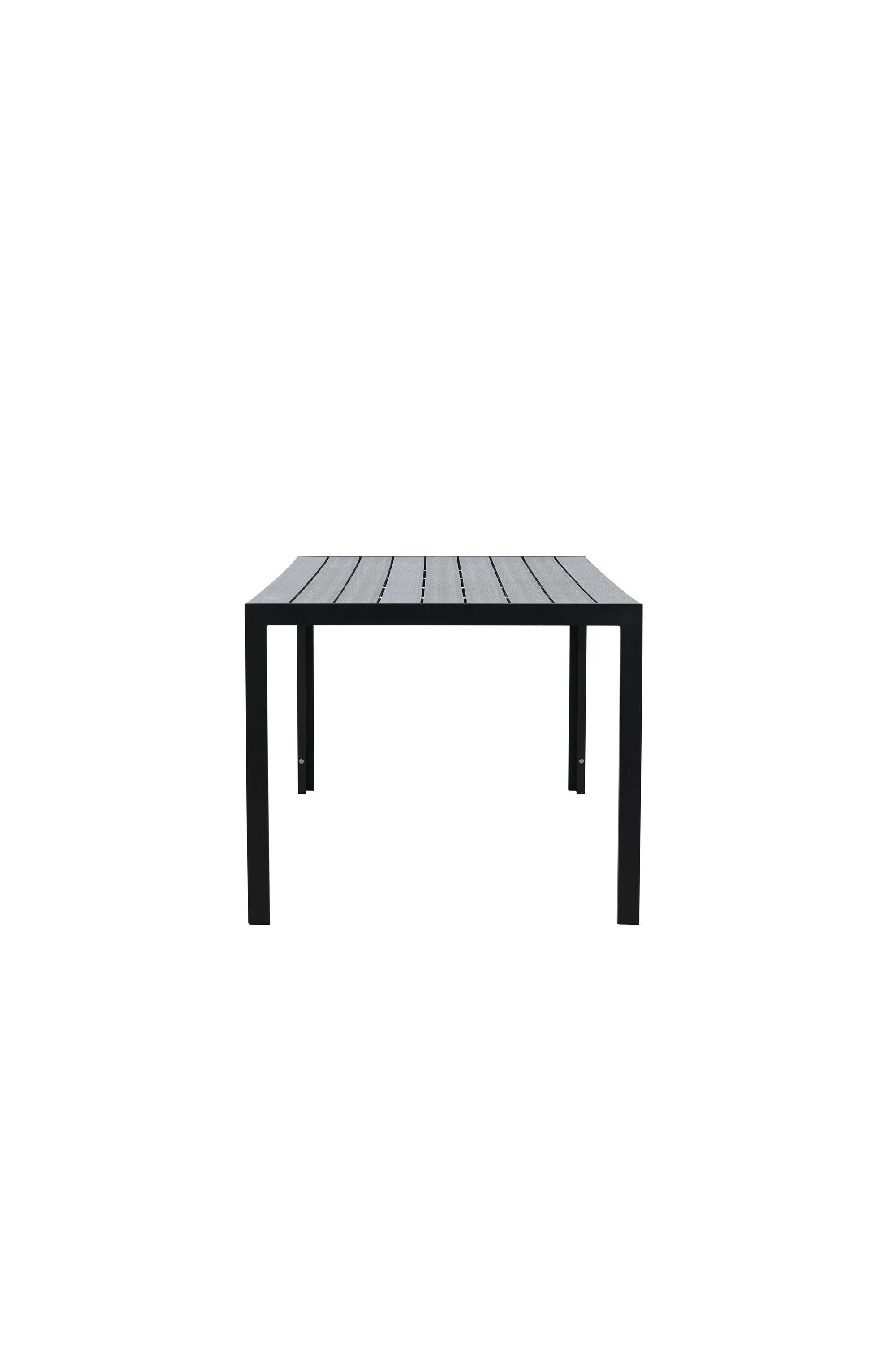 Eleganter Gartentisch mit leichtem Aluminiumrahmen und warmer Sperrholzplatte, ideal für gesellige Outdoor-Momente.