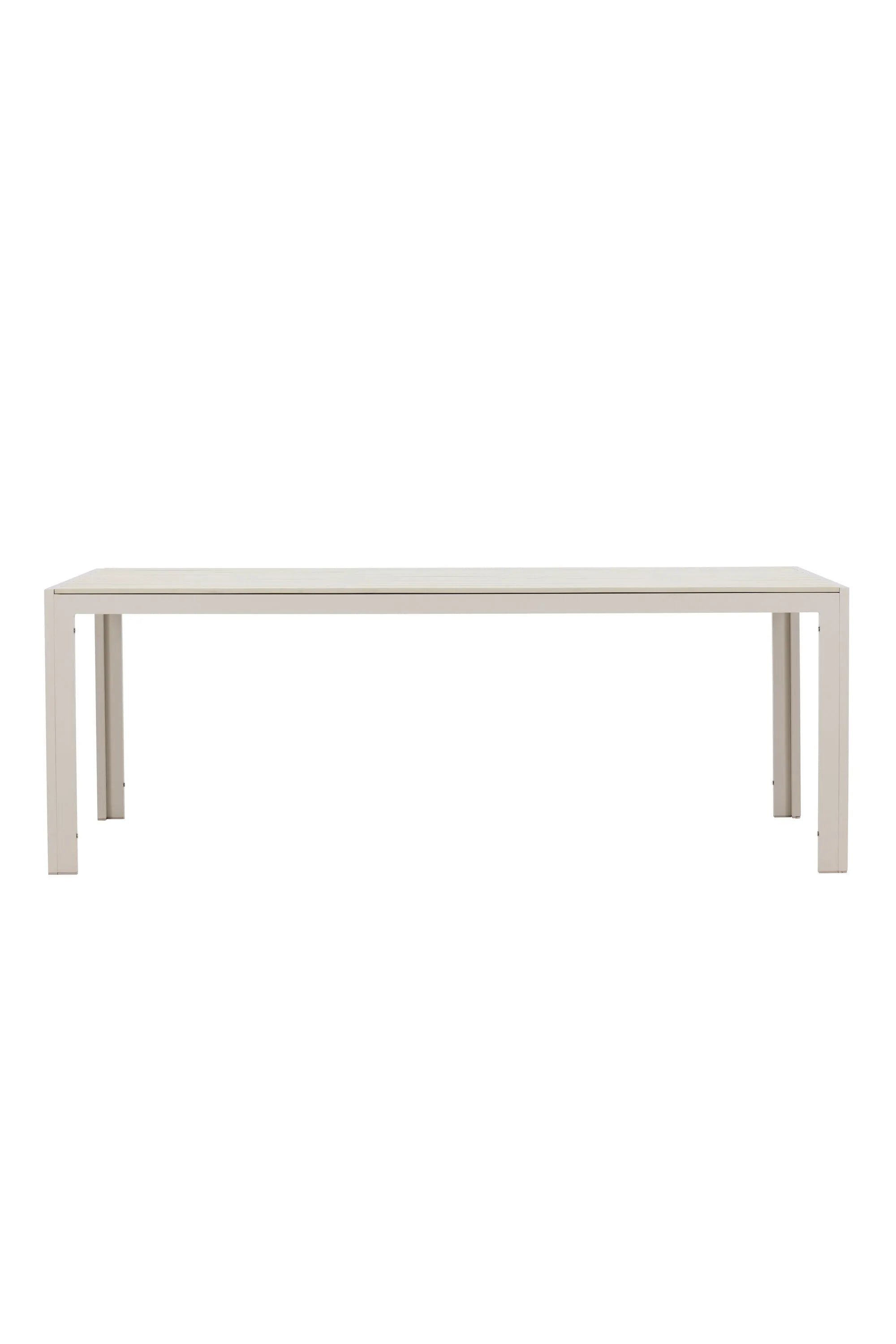 Eleganter Gartentisch mit leichtem Aluminiumrahmen und warmer Sperrholzplatte, ideal für gesellige Outdoor-Momente.