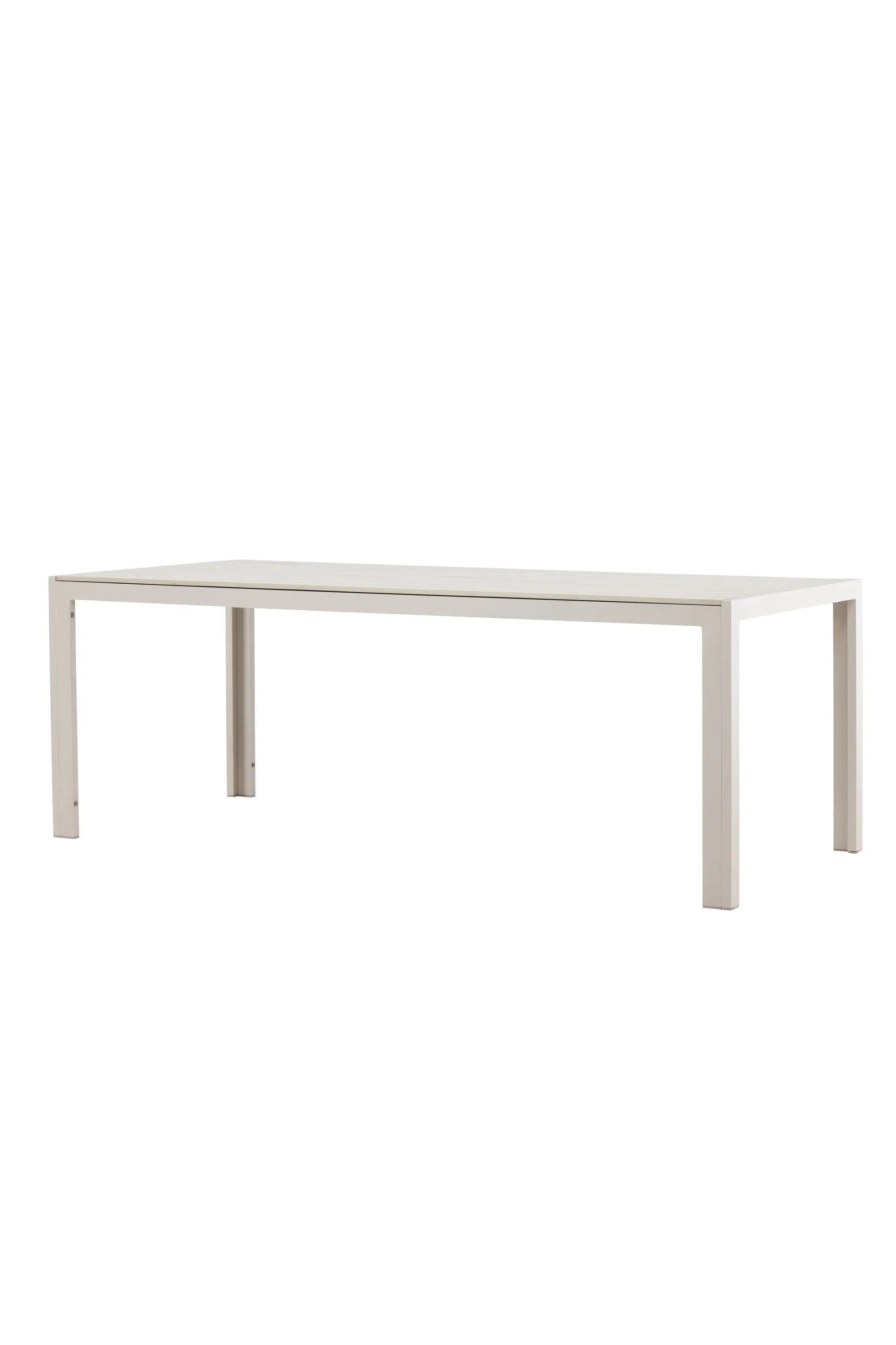 Eleganter Gartentisch mit leichtem Aluminiumrahmen und warmer Sperrholzplatte, ideal für gesellige Outdoor-Momente.