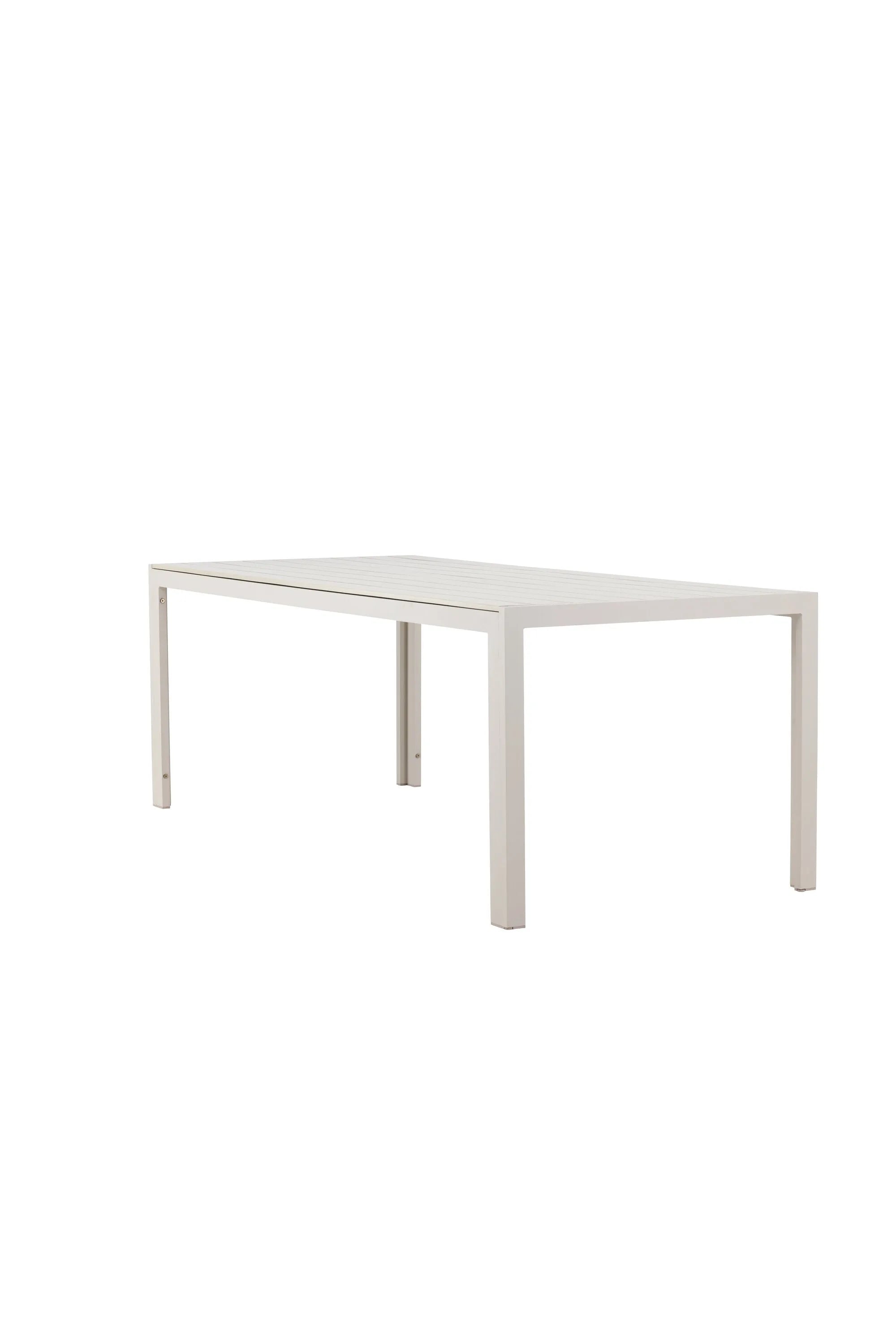Eleganter Gartentisch mit leichtem Aluminiumrahmen und warmer Sperrholzplatte, ideal für gesellige Outdoor-Momente.