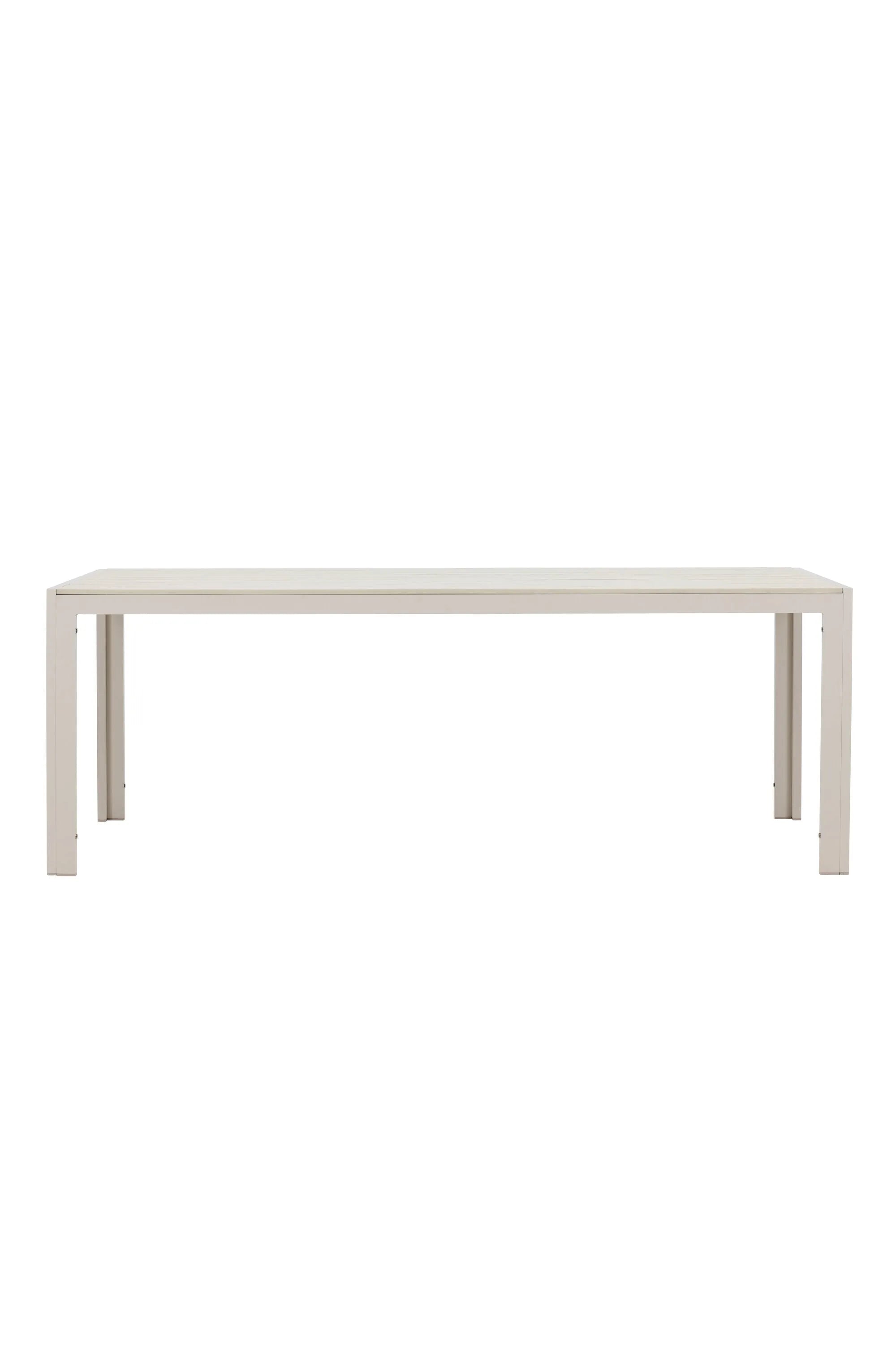 Eleganter Gartentisch mit leichtem Aluminiumrahmen und warmer Sperrholzplatte, ideal für gesellige Outdoor-Momente.