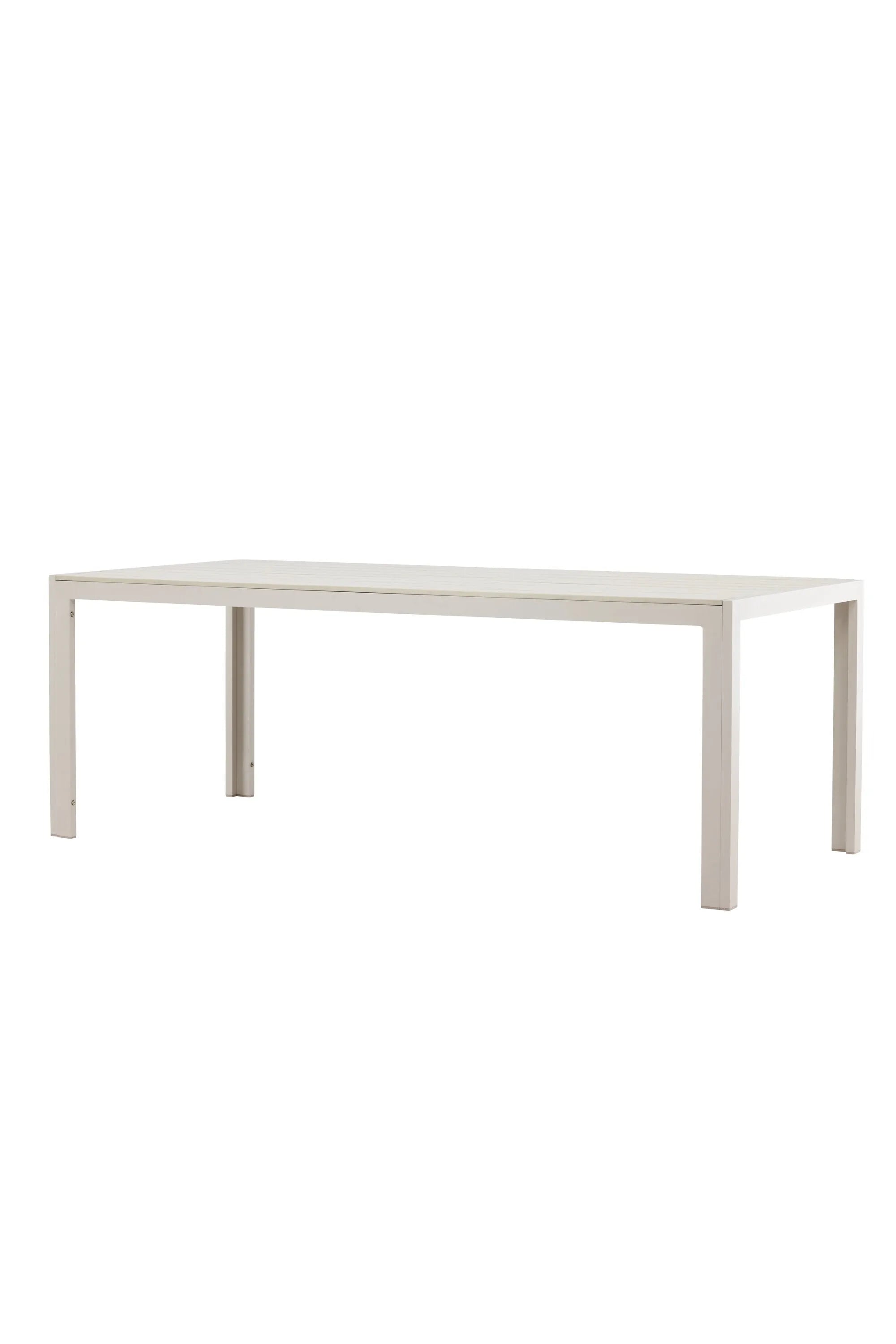 Eleganter Gartentisch mit leichtem Aluminiumrahmen und warmer Sperrholzplatte, ideal für gesellige Outdoor-Momente.