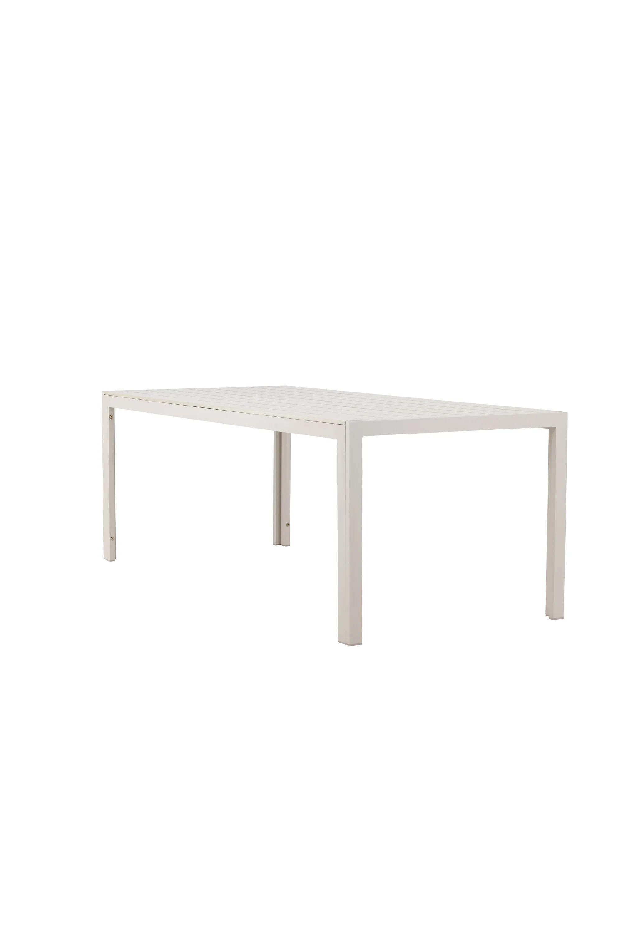 Eleganter Gartentisch mit leichtem Aluminiumrahmen und warmer Sperrholzplatte, ideal für gesellige Outdoor-Momente.