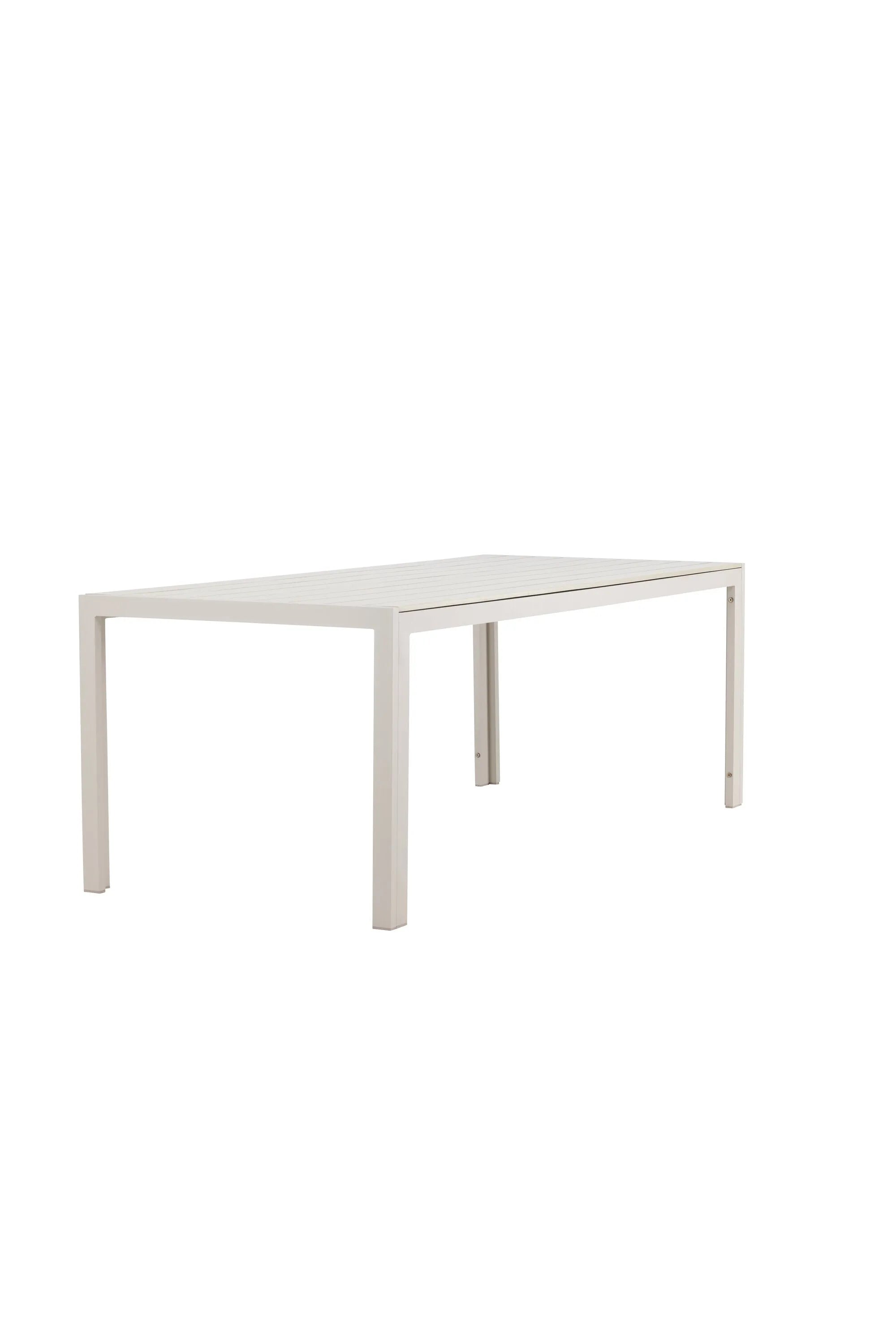 Eleganter Gartentisch mit leichtem Aluminiumrahmen und warmer Sperrholzplatte, ideal für gesellige Outdoor-Momente.