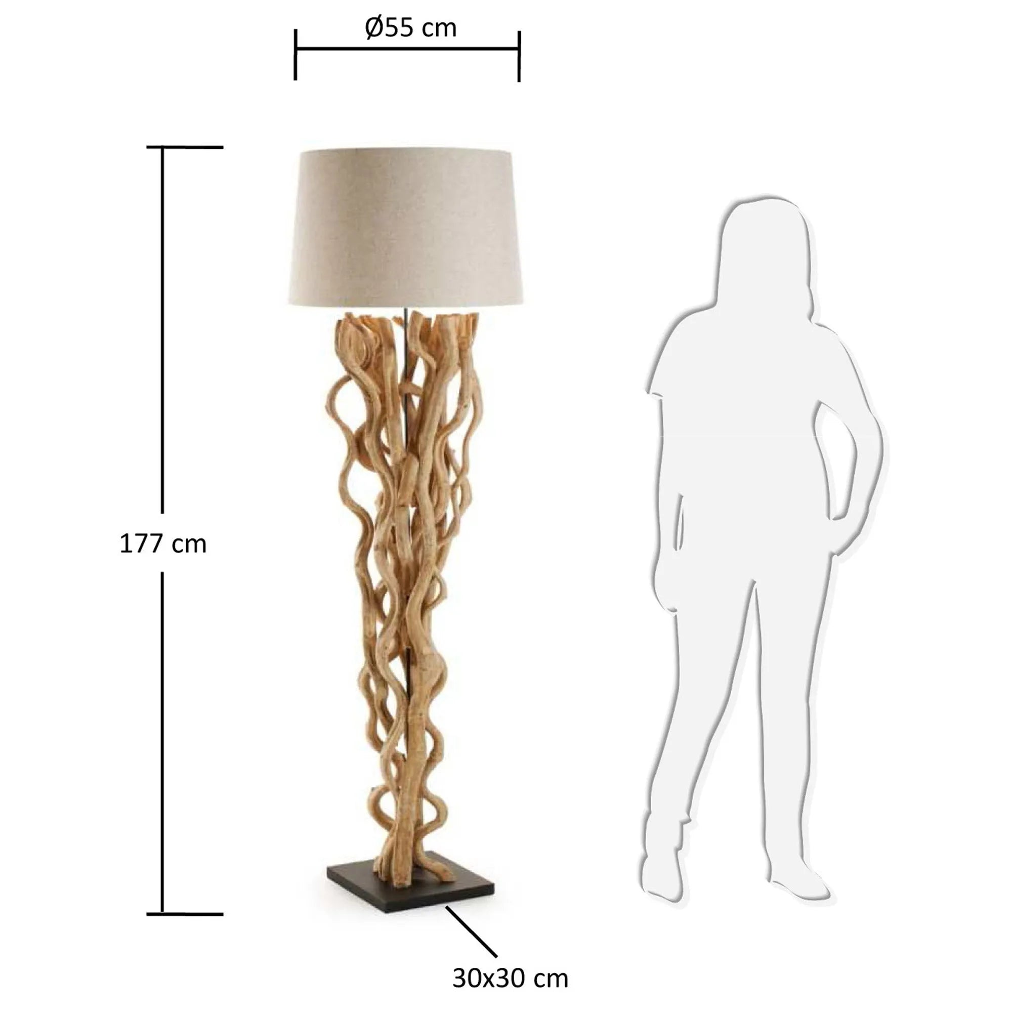 Die Nuba Stehlampe von Kave Home vereint recyceltes Holz und Baumwolle zu einem stilvollen, nachhaltigen Lichtakzent.