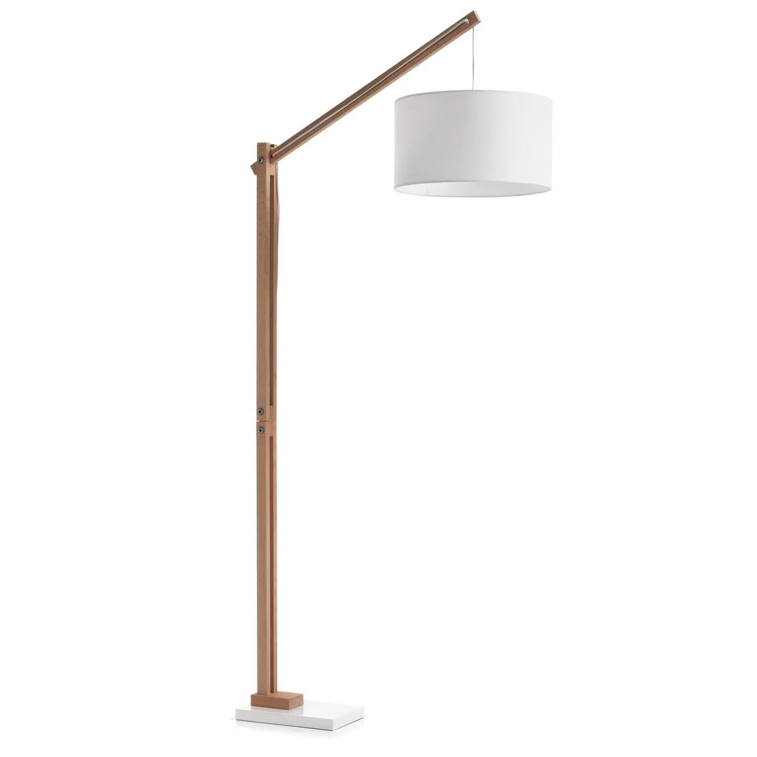 Elegante Stehlampe Riaz aus massiver Buche mit weißem Schirm, modernes Design, langlebig, ideal für jeden Wohnstil.