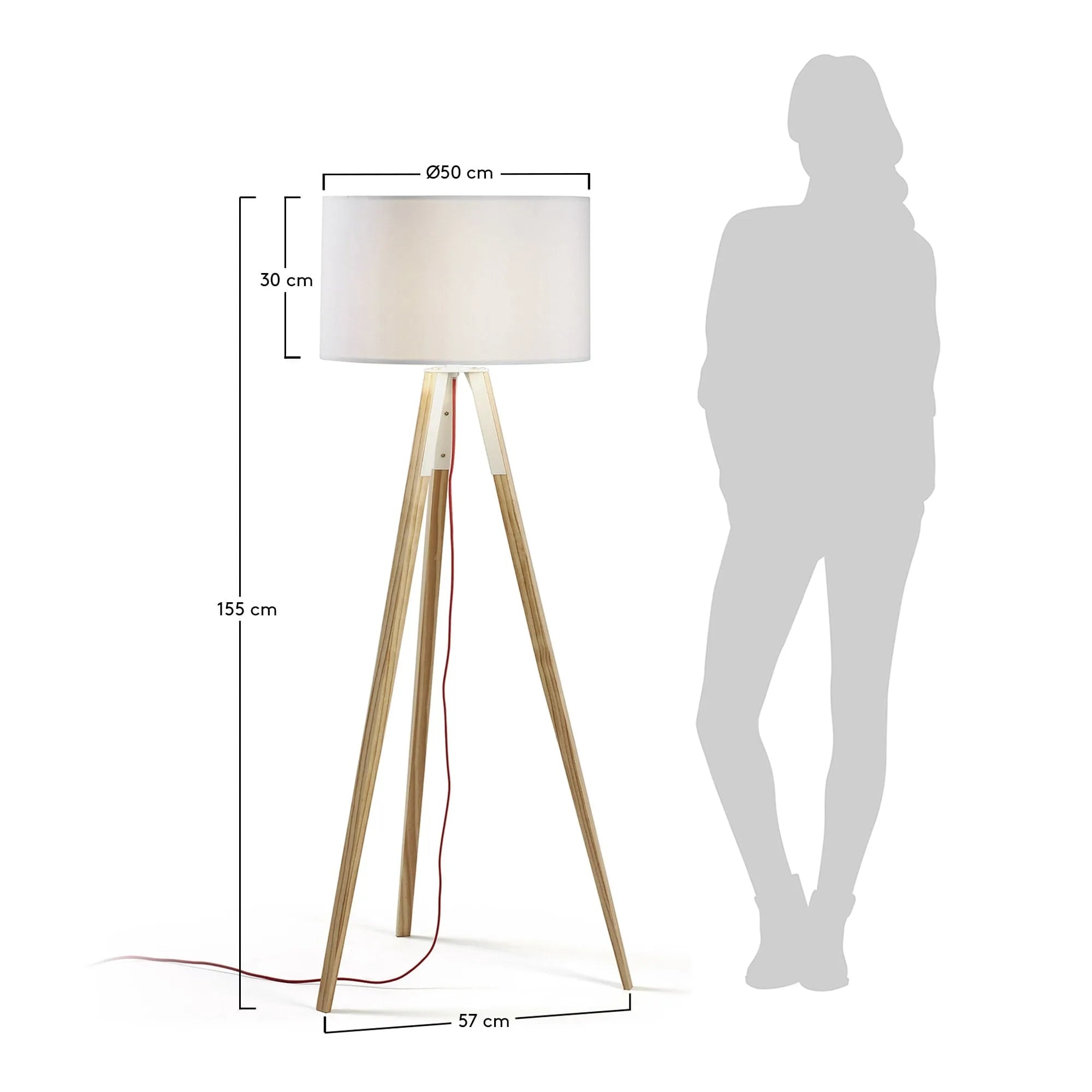 Elegante Stehlampe aus Holz mit weißem Schirm, ideal für gemütliche Beleuchtung und stilvolle Akzente in jedem Raum.