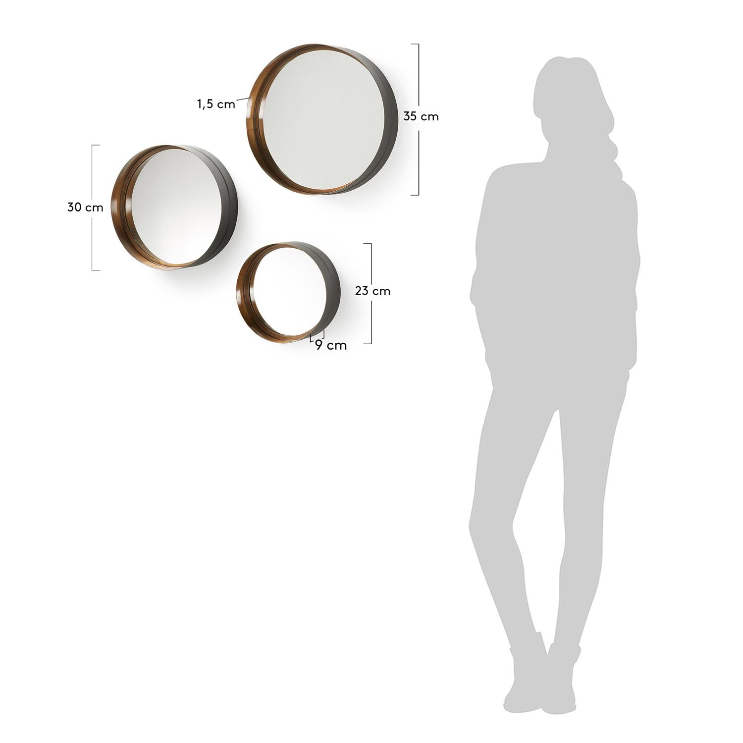 Set Wilton di 3 specchi in acciaio Ø 35 cm / Ø 30 cm / Ø 23 cm