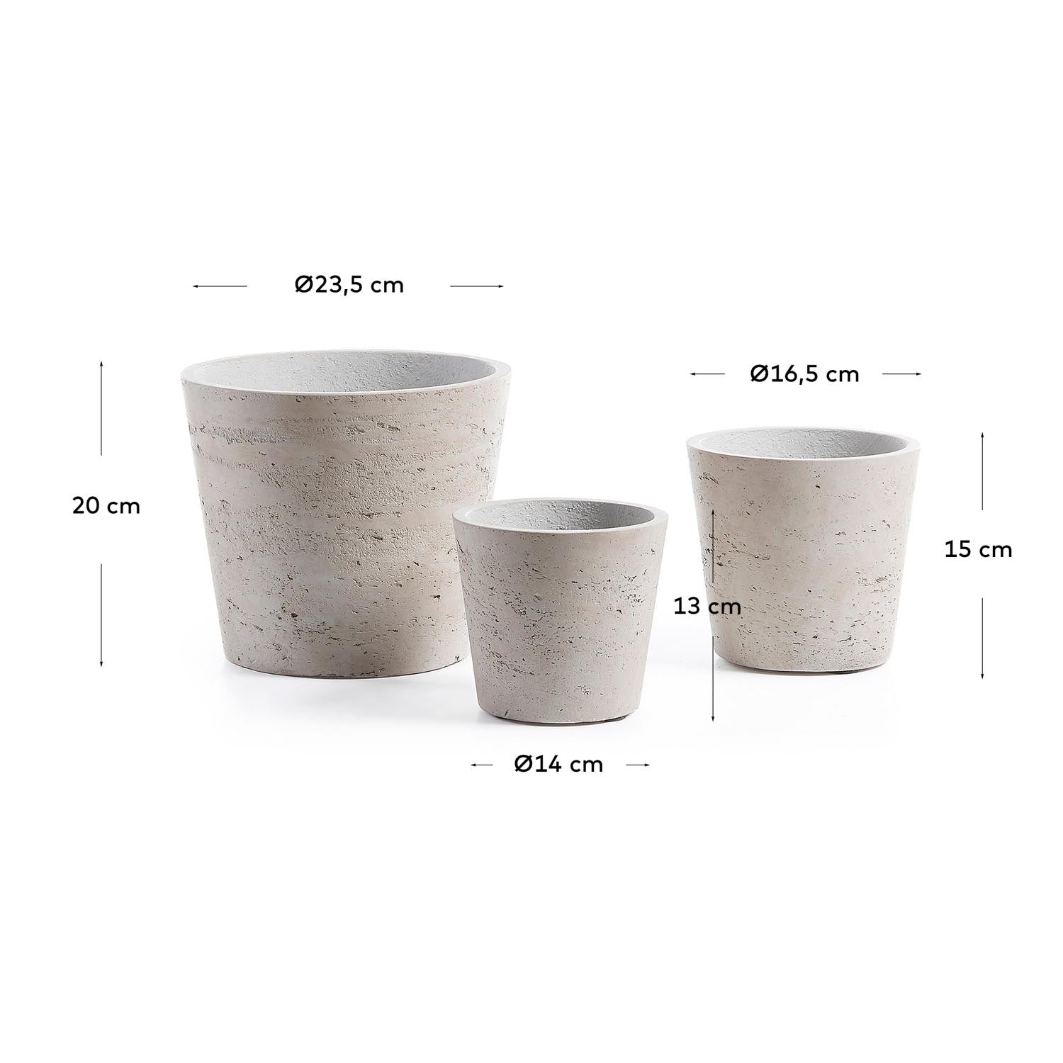 Kave Home Low Töpfe, 3er-Set: Graue Eleganz für Ihr Zuhause.