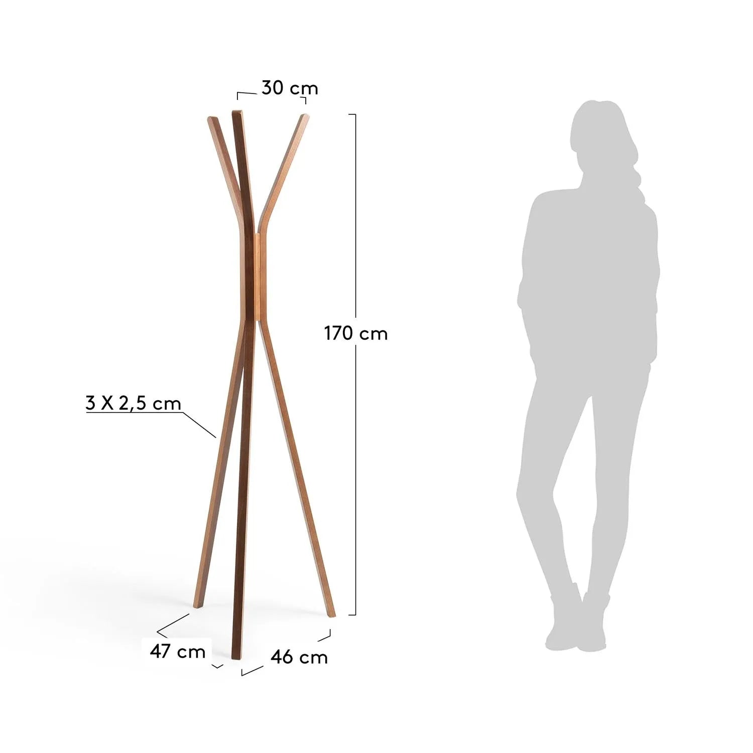 Eleganter Kleiderständer aus Kautschukholz, 170 cm, von Kave Home.